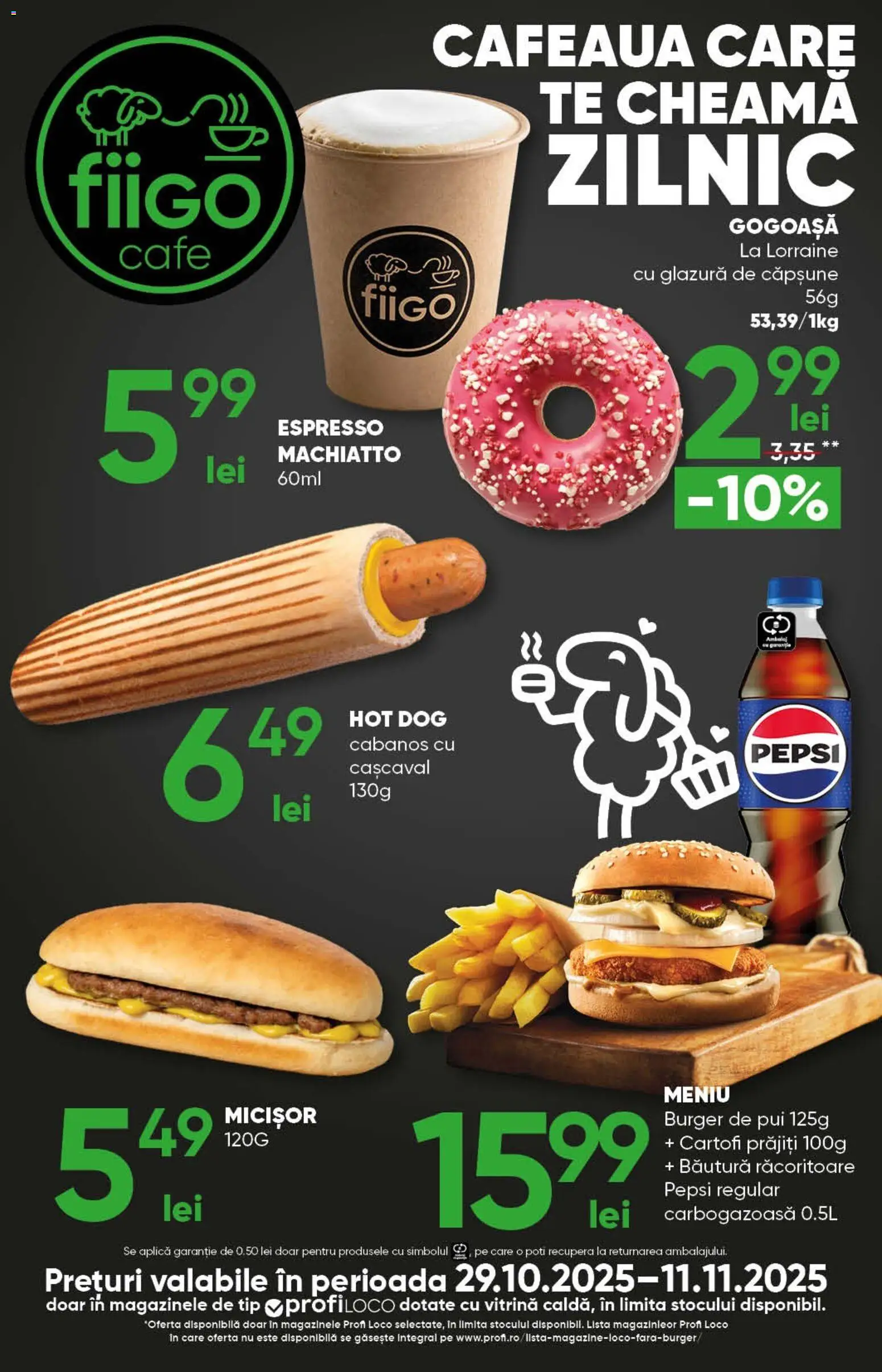 Noul catalog Profi – valabil de la 29.10.2025 | Pagină: 13 | Produse: Divan, Hacıyatmaz Kedi Oyuncağı, Cașcaval, Burger