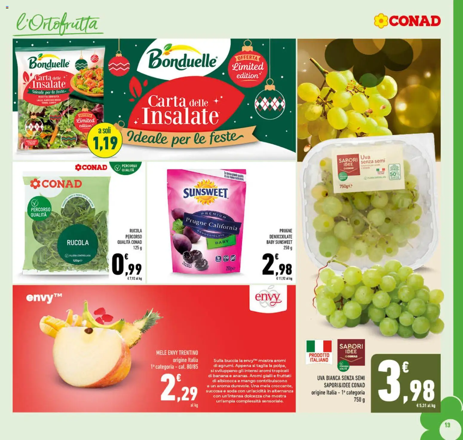 Volantino Conad del 27.12.2025 | Pagina: 13 | Prodotti: Mele, Rucola, Mango, Uva