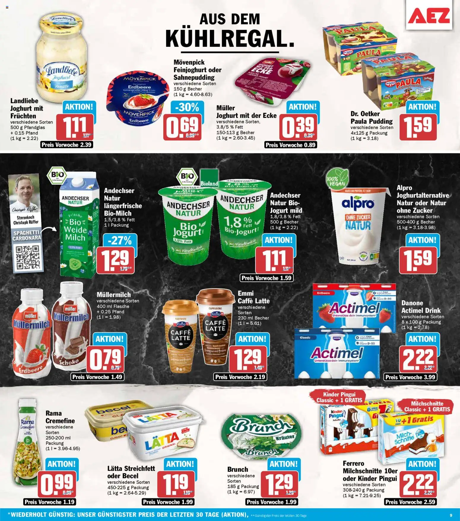 AEZ Prospekt 	 – gültig ab 26.01.2026 | Seite: 9 | Produkte: Milch, Rama cremefine, Zucker, Landliebe joghurt
