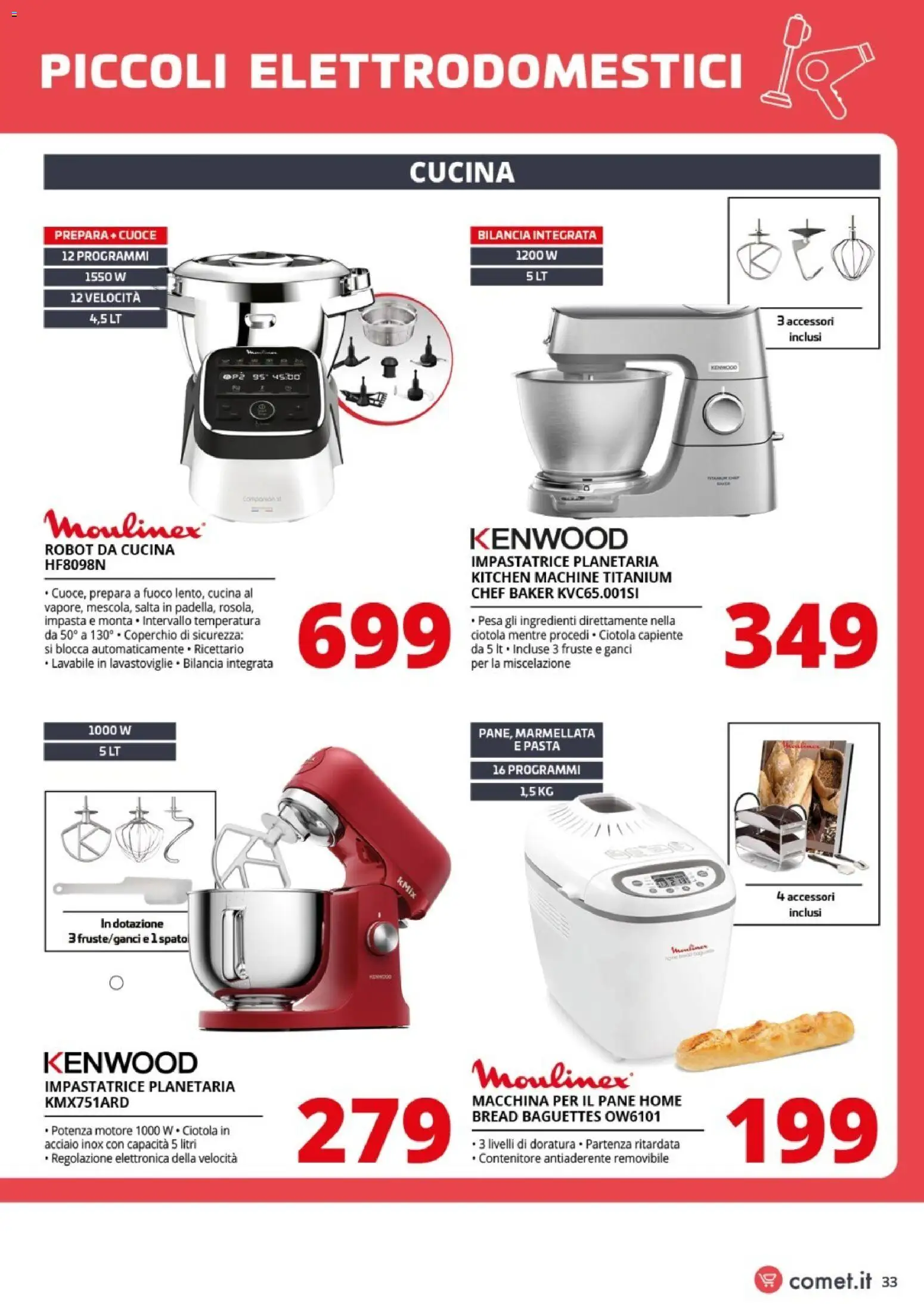 Volantino Comet del 09.01.2026 | Pagina: 33 | Prodotti: Impastatrice, Pasta, Marmellata, Ciotola