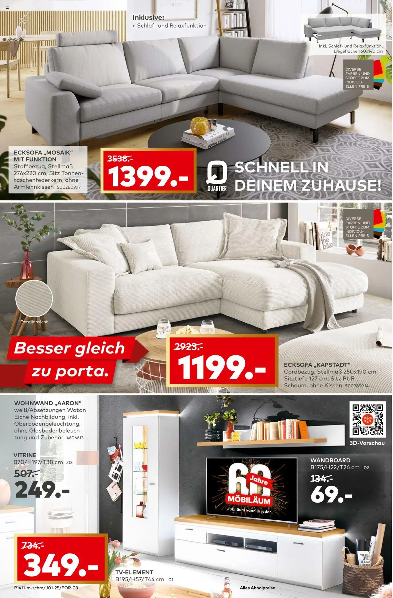 Porta! Mega Möbiläumskracher - Bad Vilbel-Dortelweil – gültig ab 21.09.2025 | Seite: 2 | Produkte: Wohnwand, Wandboard, Kissen, Vitrine