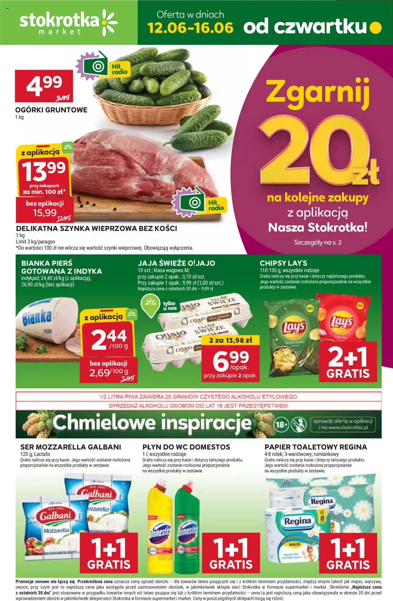 Stokrotka Gazetka od 12.06.2025 | Strona: 1 | Produkty: Papier toaletowy, Cleaner, Szynka, Ogórki