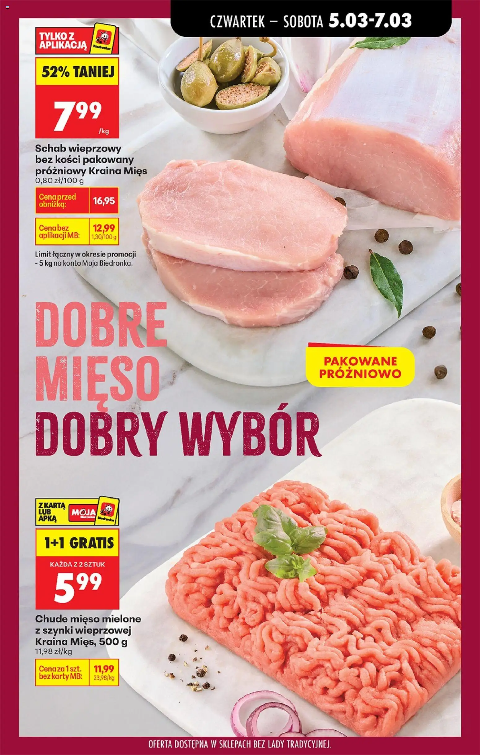 Biedronka gazetka od czwartku od 05.03.2026 | Strona: 37 | Produkty: Mięso mielone z szynki, Kraina mięs, Schab wieprzowy bez kości, Mięso mielone