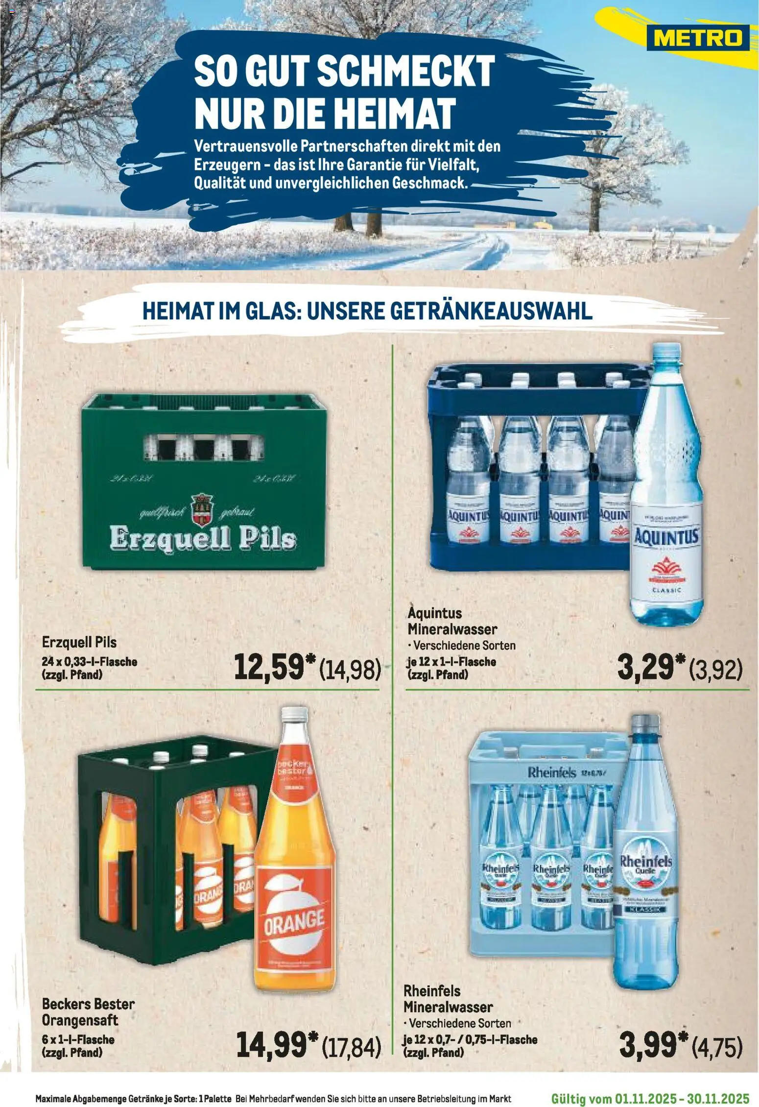 Metro Regionaler Flyer – gültig ab 01.11.2025 | Seite: 9 | Produkte: Pils, Orangensaft, Mineralwasser