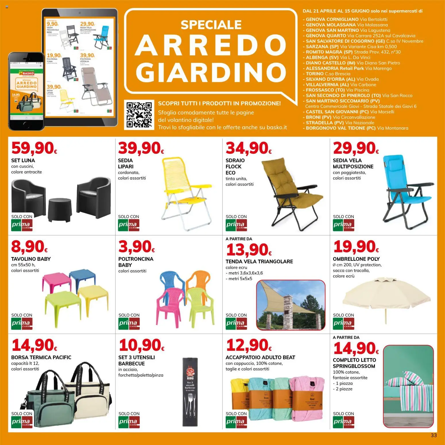 Volantino Basko del 21.04.2026 | Pagina: 33 | Prodotti: Accappatoio, Sdraio, Borsa termica, Sedia