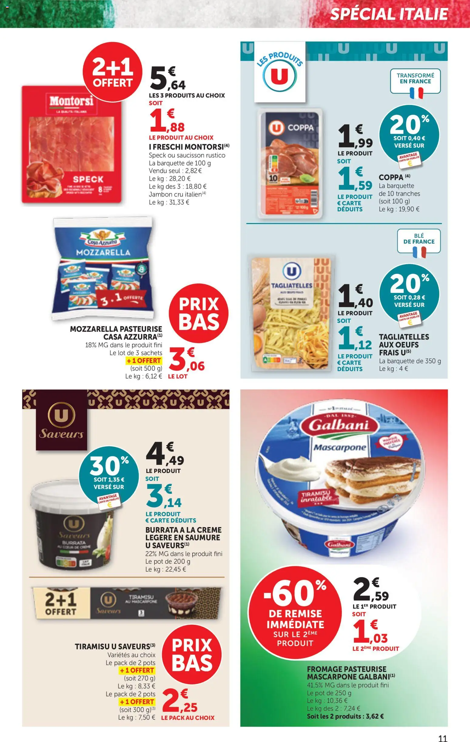 {H1} | Page: 11 | Produits: Saucisson, Jambon Cru, Mozzarella, Burrata