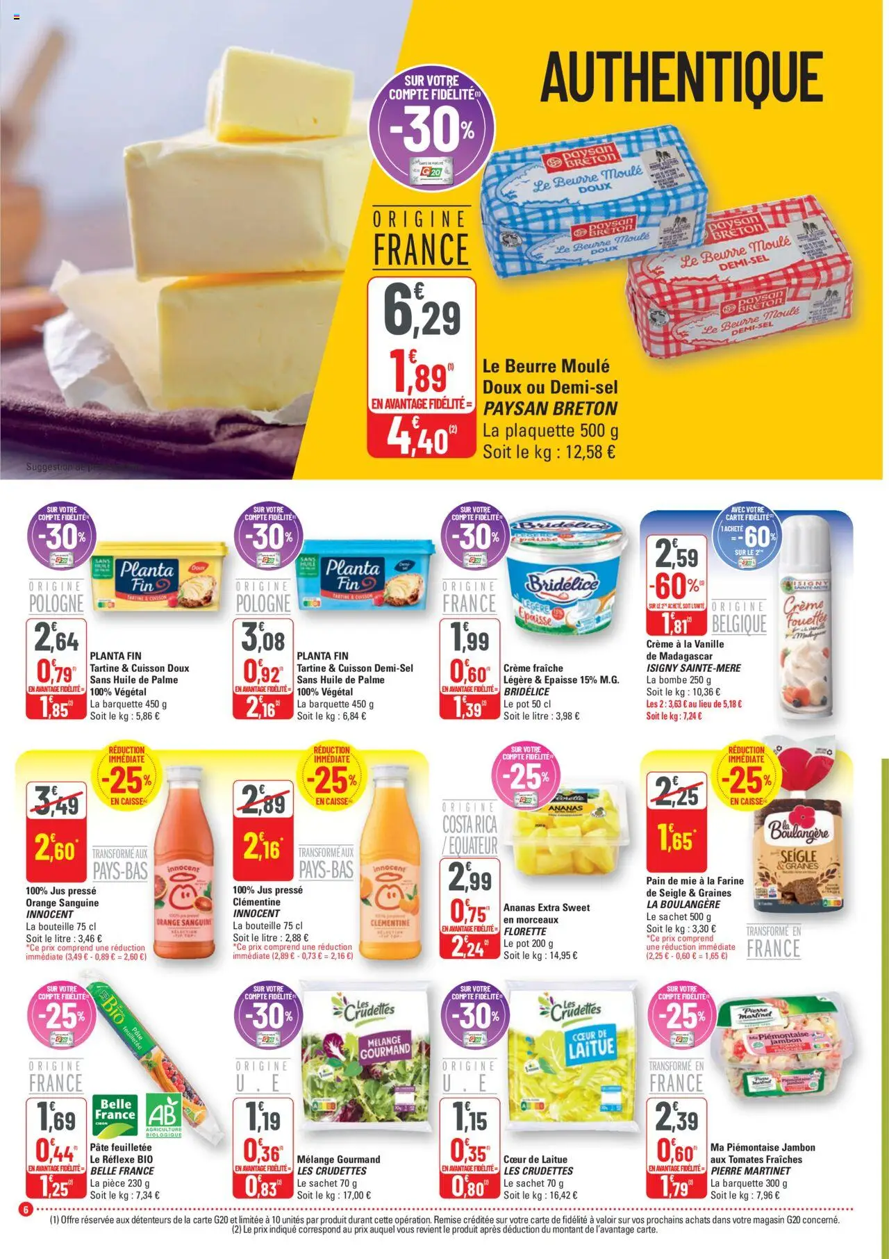 {H1} | Page: 6 | Produits: Laitue, Farine, Pâte feuilletée, Jus