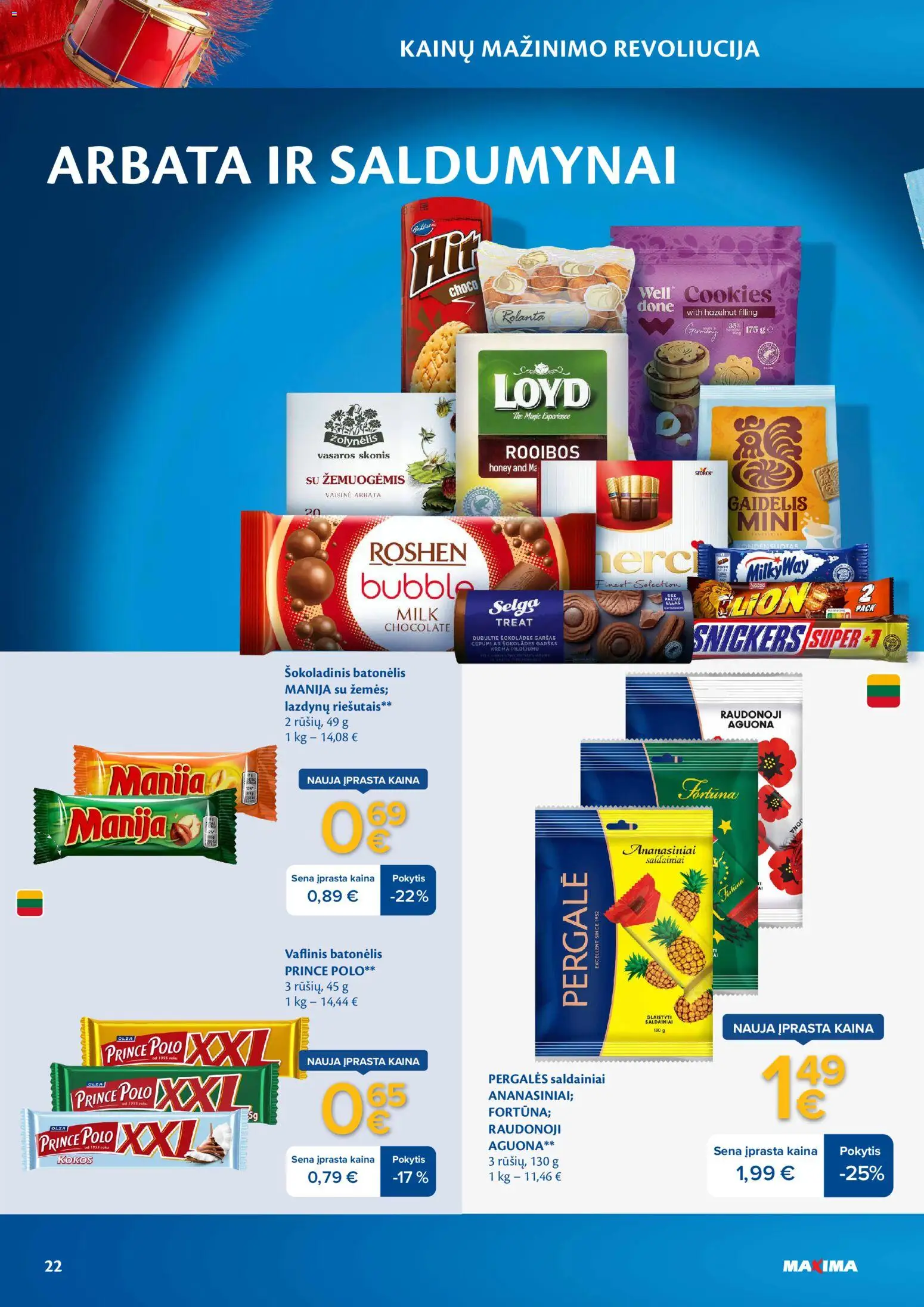 MAXIMA akcijos nuo 07.04.2026 | Puslapis: 22 | Prekių: Arbata, Šokoladinis batonėlis, Saldainiai