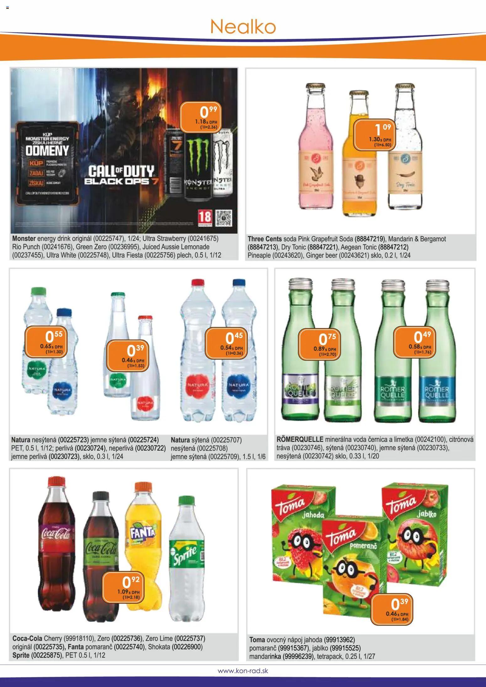 Nové KON - RAD akcie – leták je platný od 01.12.2025 | Strana: 39 | Produkty: Fanta, Voda, Minerálna voda, Cola