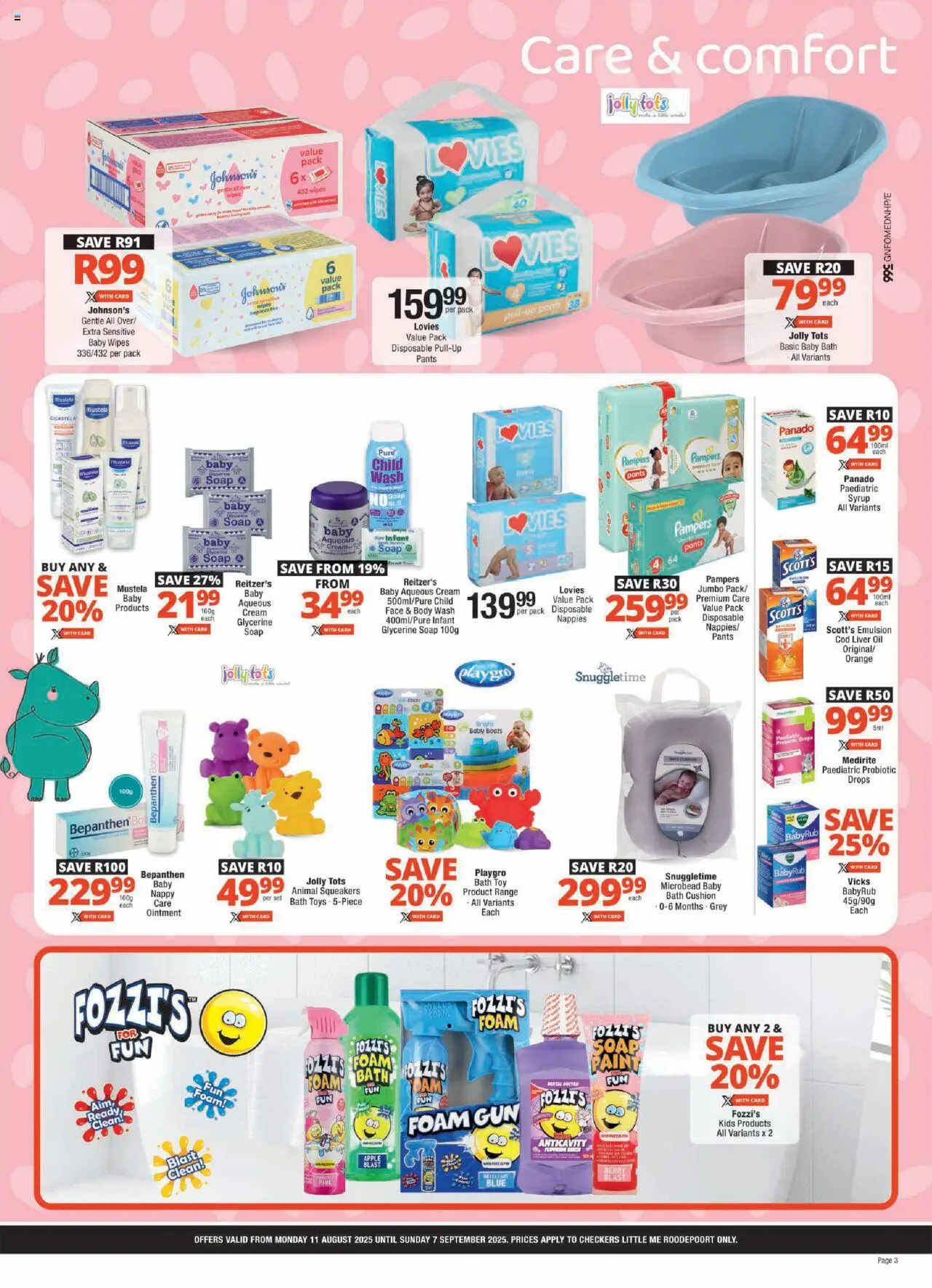 Checkers Gauteng - Little Me August Promotion │ valid from 11.08.2025 | Page: 3 | Products: Pants, Cushion, Syrup, Foam