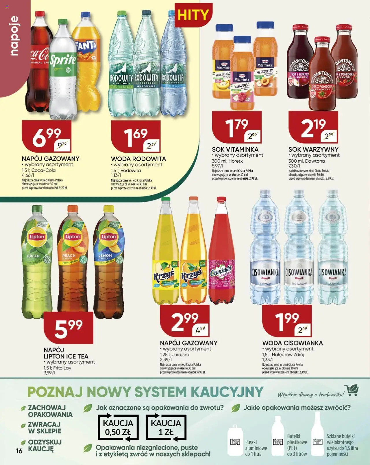 Chata Polska Gazetka od 09.10.2025 | Strona: 16 | Produkty: Ice Tea, Napoje, Sprite, Woda