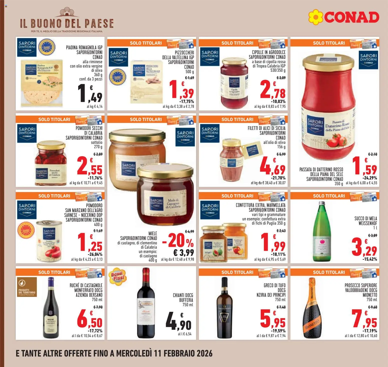 Volantino Conad del 29.01.2026 | Pagina: 20 | Prodotti: Prosecco, Cipolle, Piadina, Marmellata