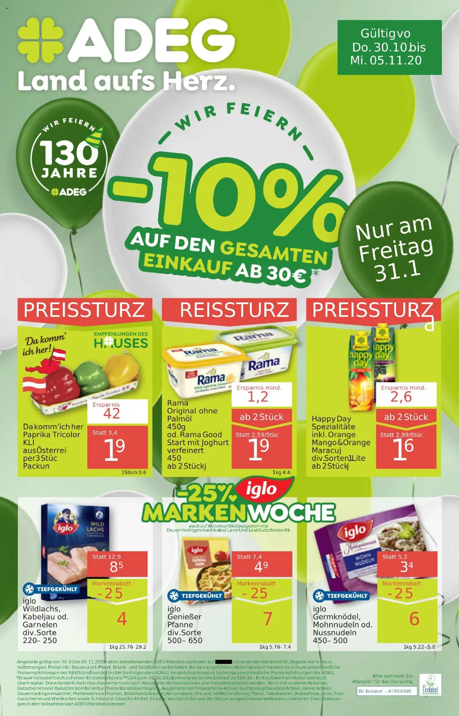 ADEG Vorarlberg gültig ab 30.10.2025 | Seite: 1 | Produkte: Joghurt, Nudeln