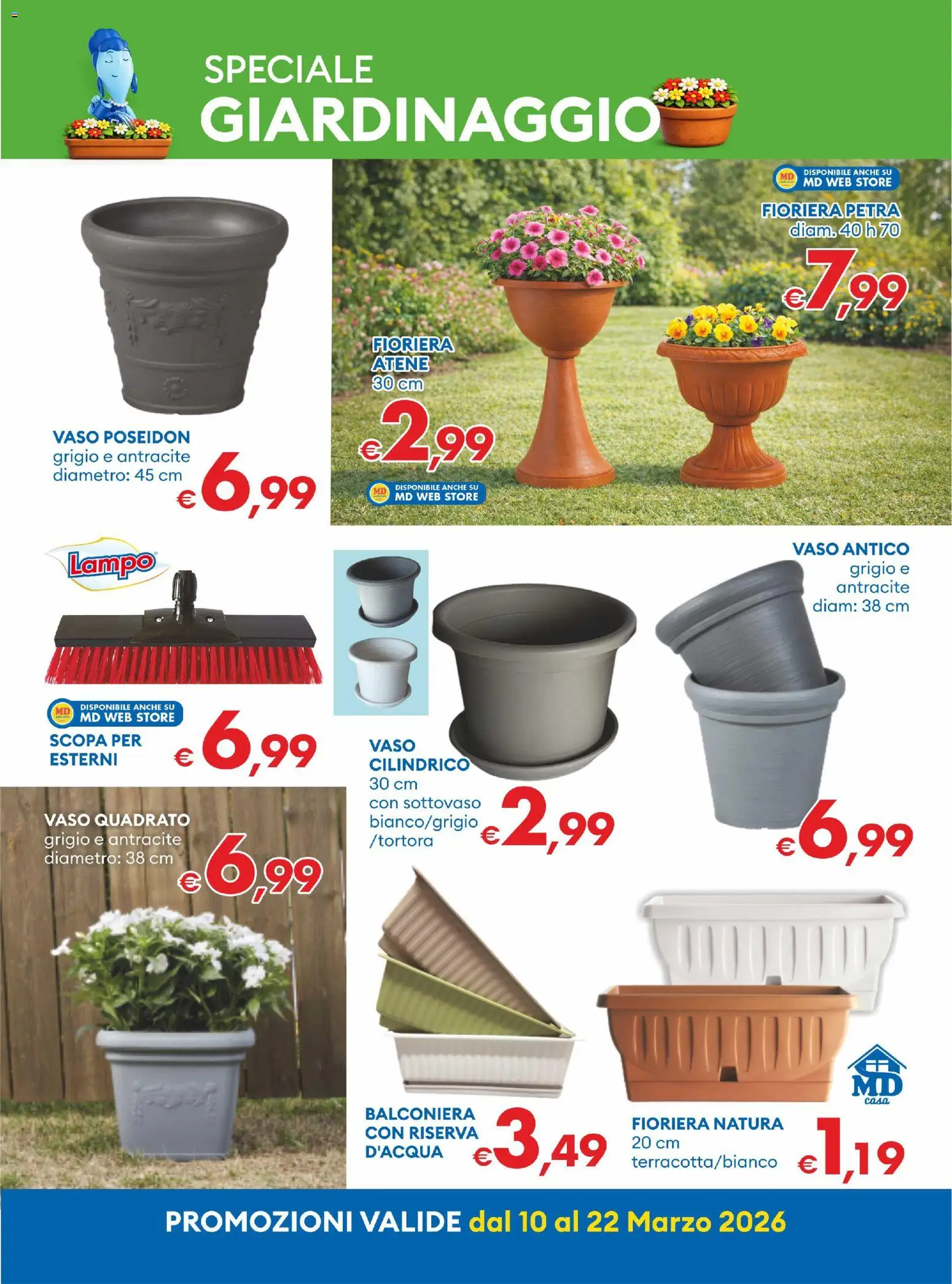 Volantino MD Discount del 10.03.2026 | Pagina: 24 | Prodotti: Fioriera, Scopa, Vaso