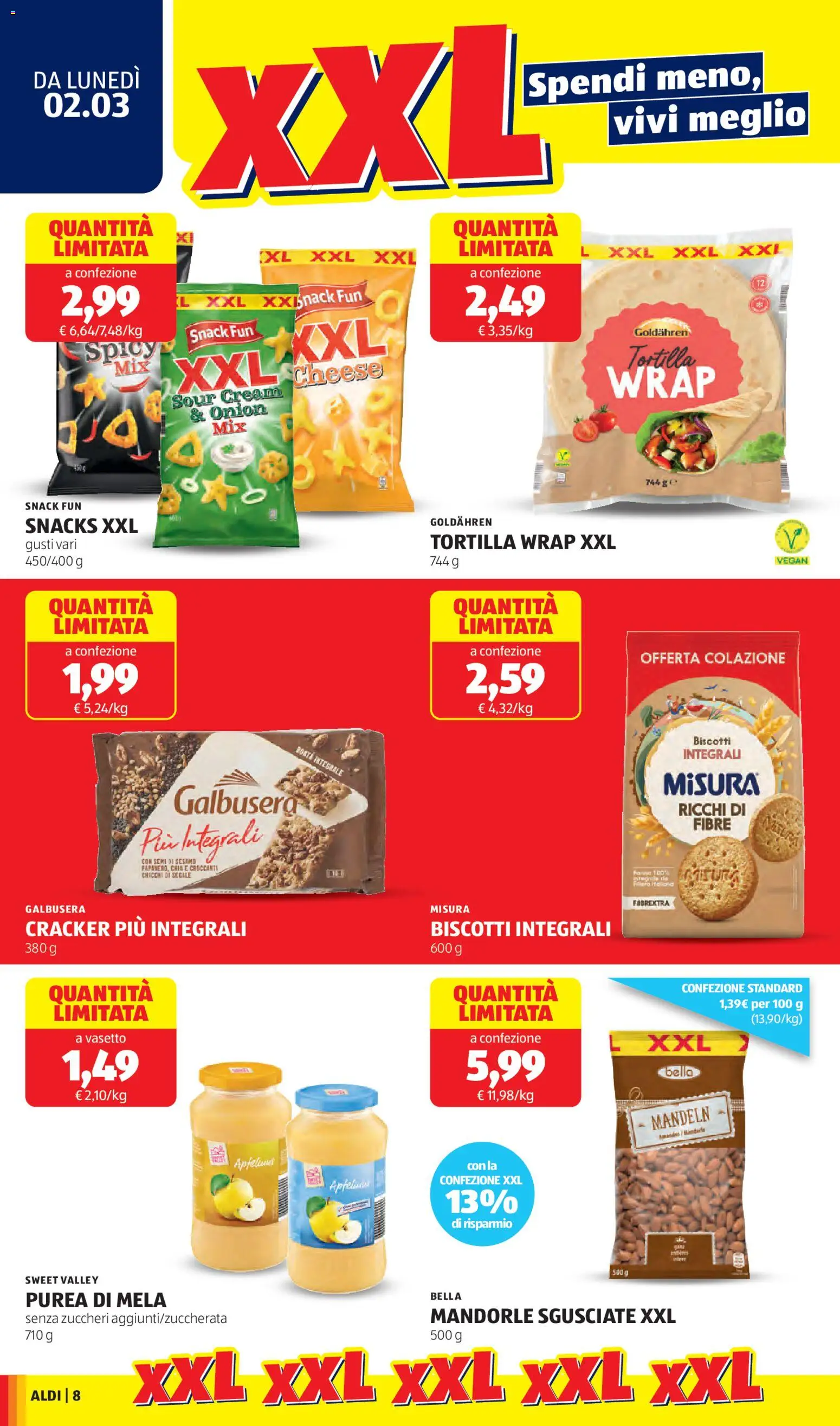 Volantino Aldi del 02.03.2026 | Pagina: 8 | Prodotti: Biscotti, Mandorle, Crackers