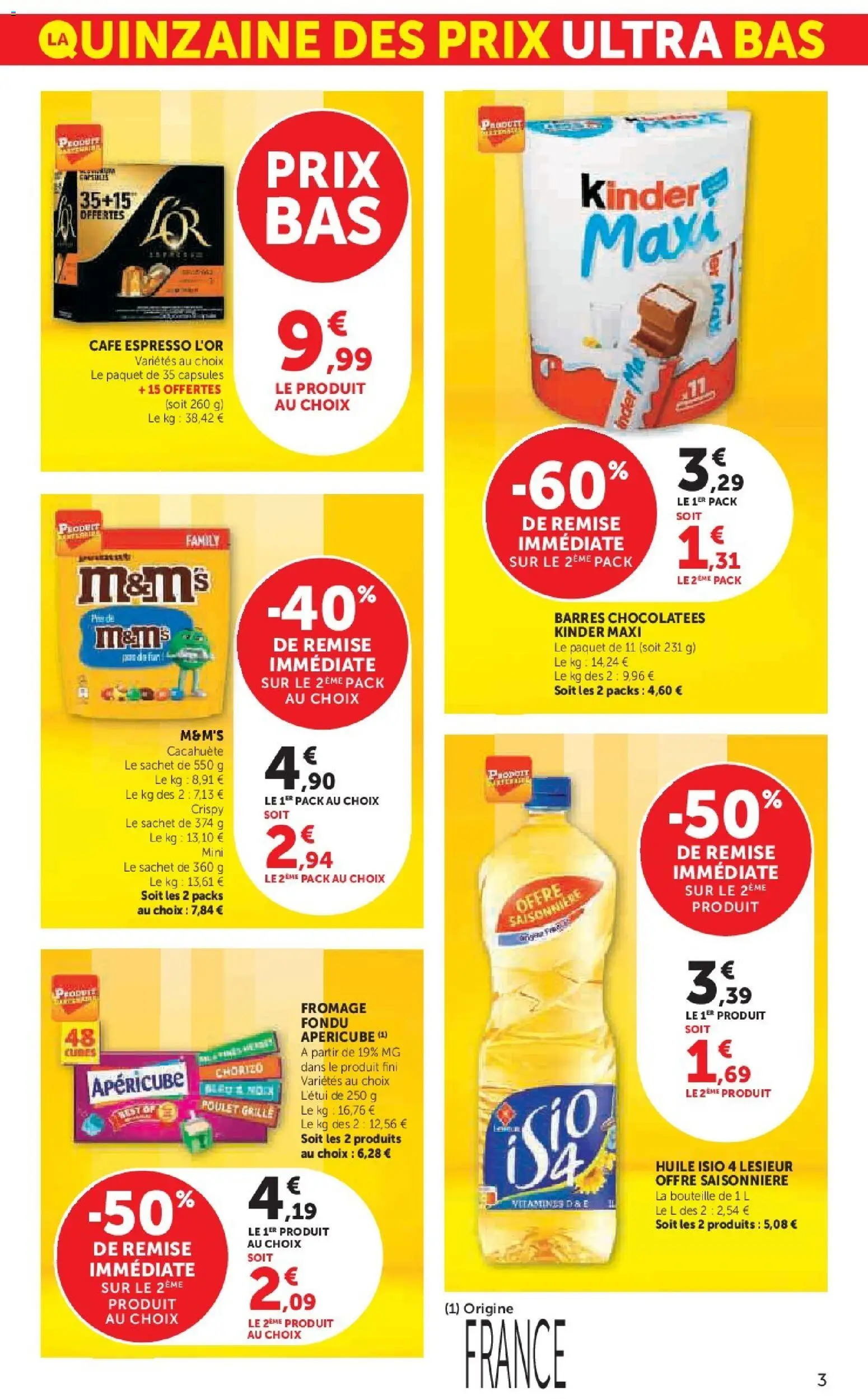 {H1} | Page: 3 | Produits: Chorizo, Kinder maxi, Fromage, Huile