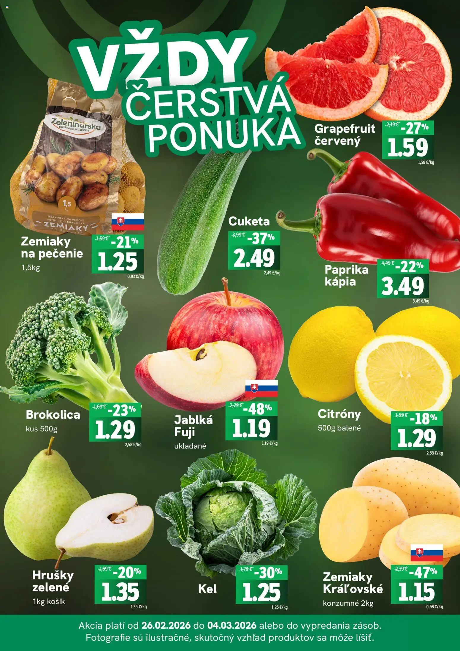 Nové Fresh akcie – leták je platný od 26.02.2026 | Strana: 3 | Produkty: Brokolica, Citróny, Zemiaky, Kápia
