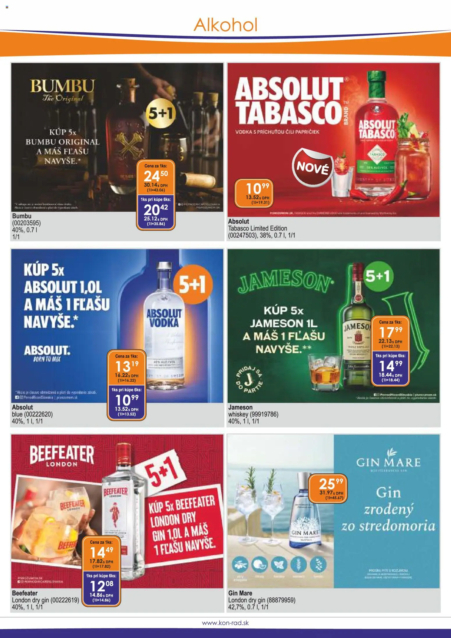 Nové KON - RAD akcie – leták je platný od 01.05.2026 | Strana: 6 | Produkty: Jameson, Beefeater, Vodka, Absolut vodka