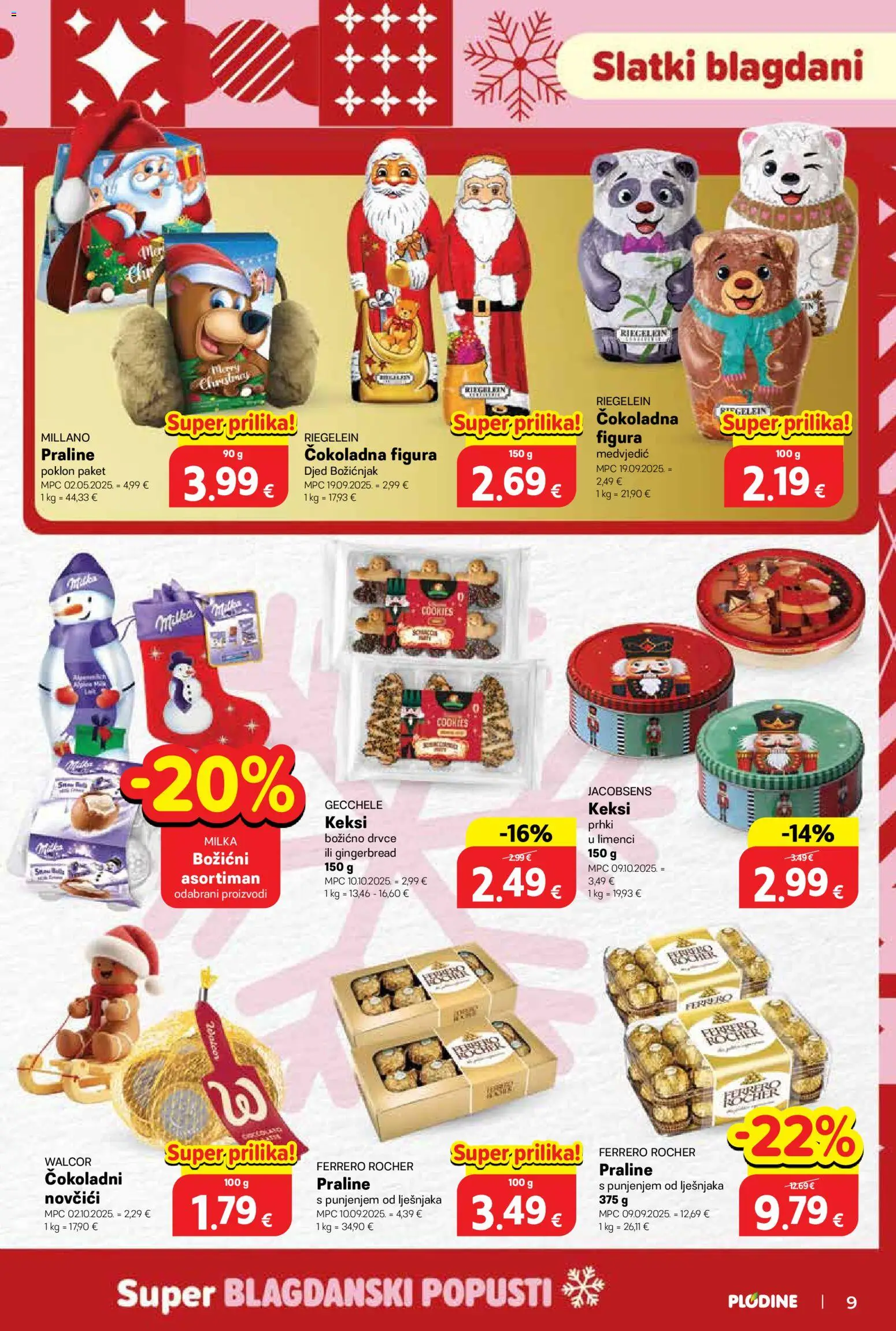 Plodine katalog | vrijedi od 26.11.2025 | Stranica: 9 | Proizvodi: Praline, Keksi, Milka, Ferrero Rocher