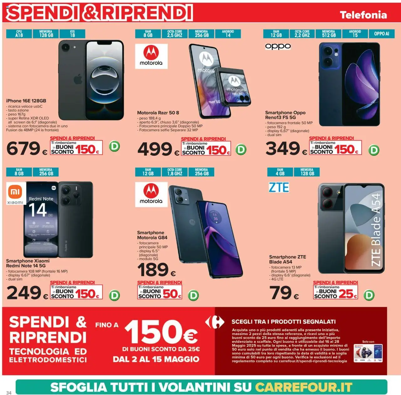 Volantino Carrefour del 05.05.2025 | Pagina: 34 | Prodotti: Xiaomi, Iphone, Data, Smartphone