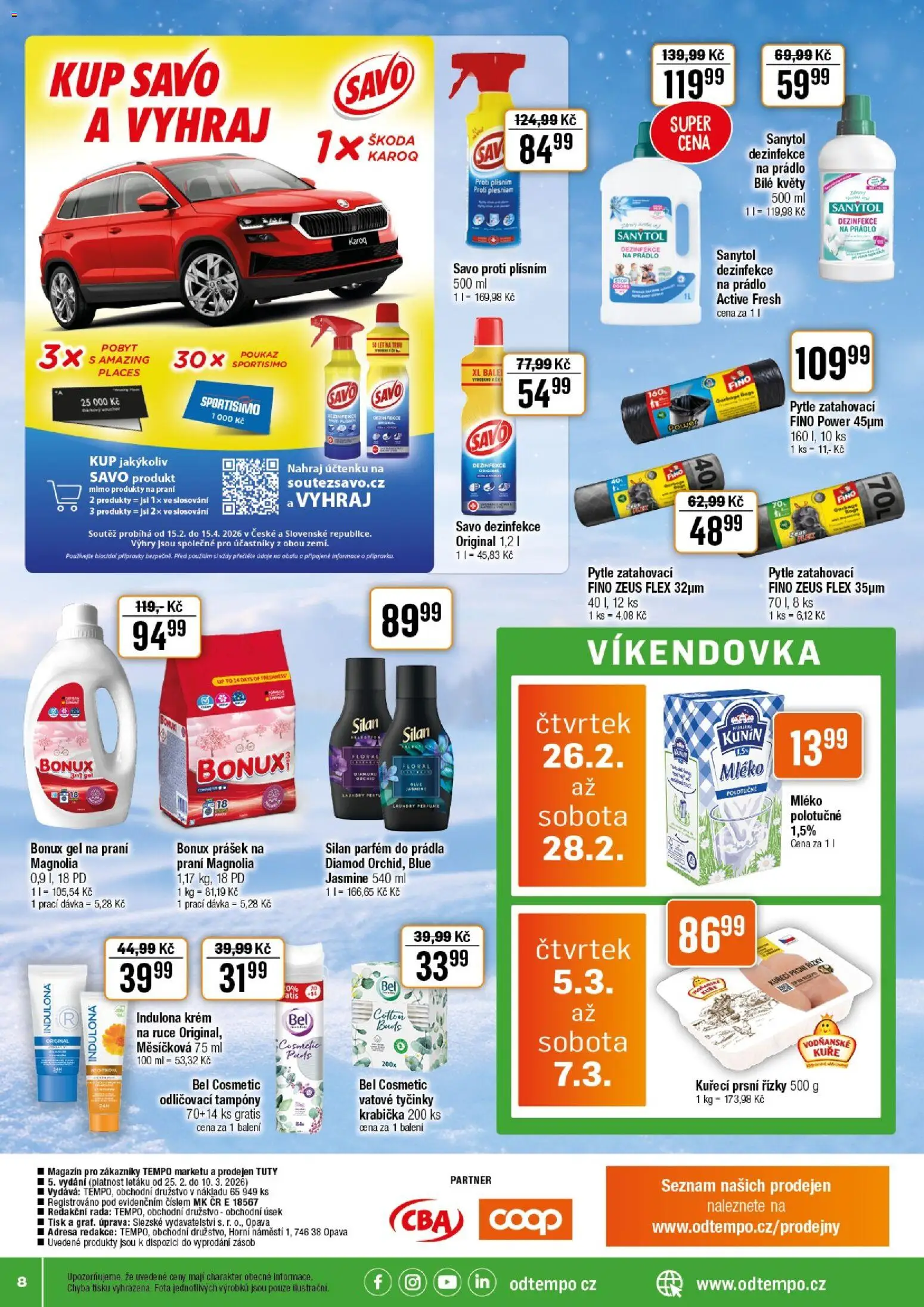 Tempo leták - Tuty od 25.02.2026 | Strana: 8 | Produkty: Savo, Tyčinky, Dezinfekce na prádlo, Sanytol