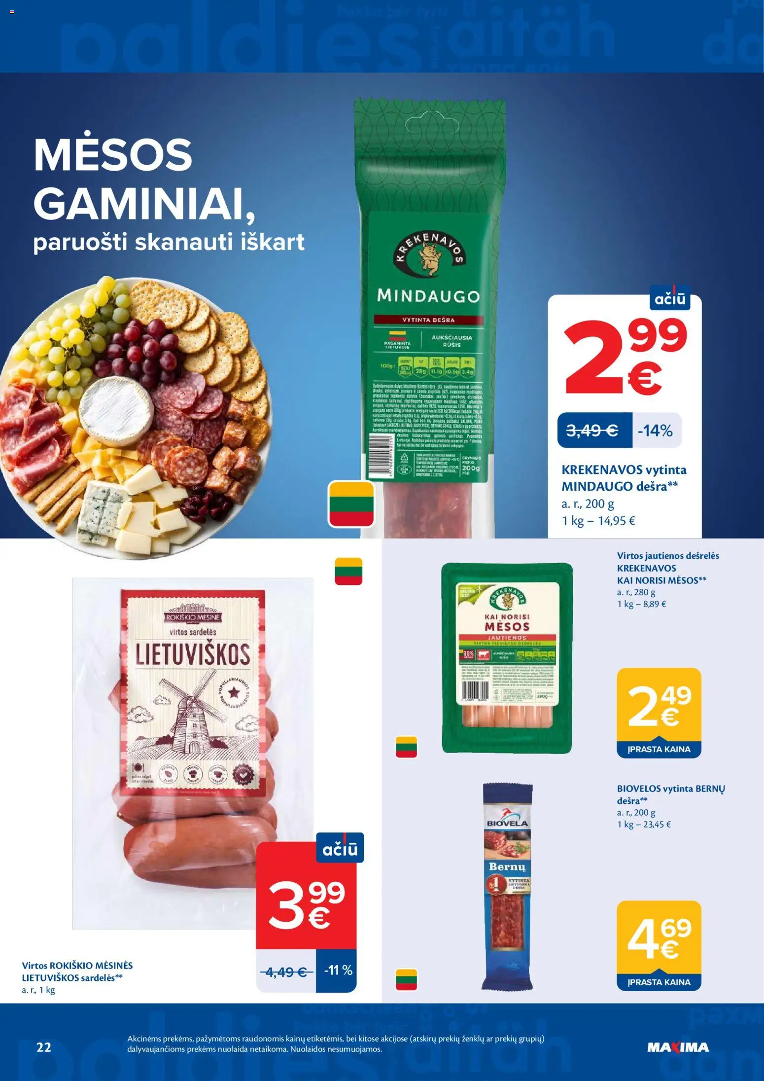 MAXIMA akcijos nuo 28.04.2026 | Puslapis: 22 | Prekių: Sardelės, Jautienos, Dešrelės, Dešra