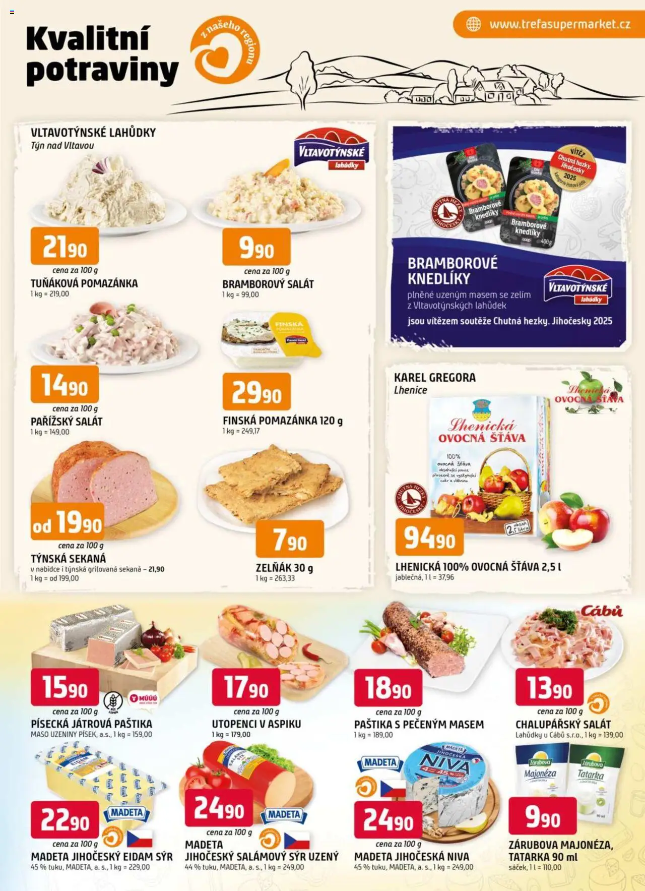 Trefa leták od 08.10.2025 | Strana: 5 | Produkty: Bramborový salát, Tatarka, Tuňáková pomazánka, Maso