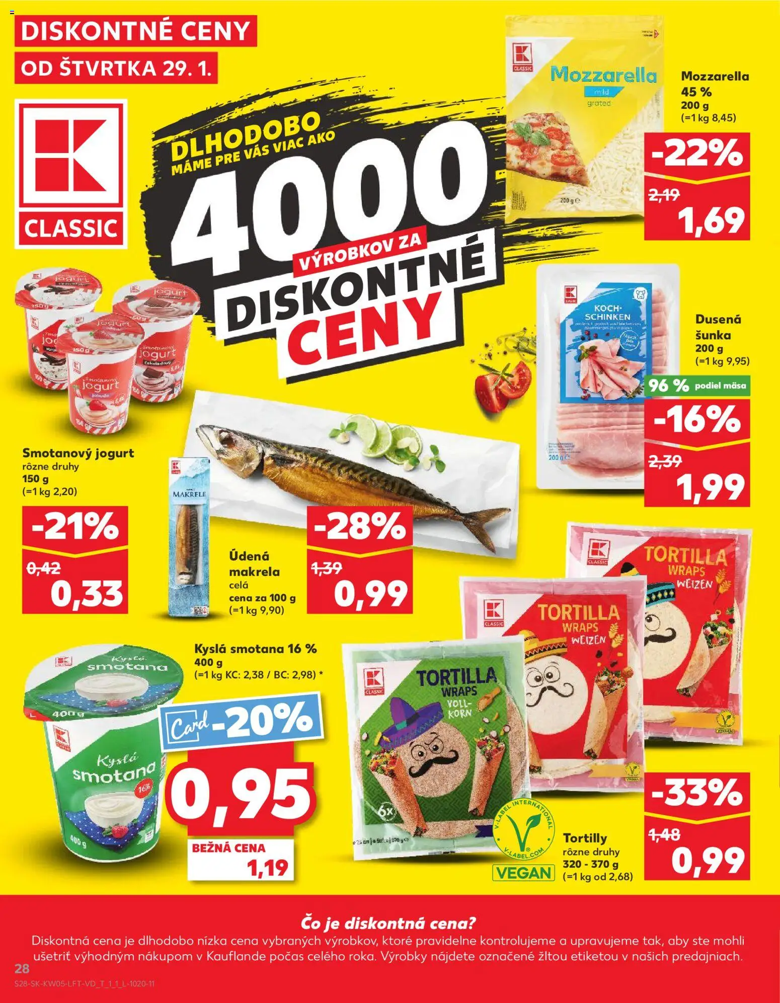 Nové Kaufland akcie – leták je platný od 29.01.2026 | Strana: 28 | Produkty: Jogurt, Šunka, Tortilla, Mozzarella