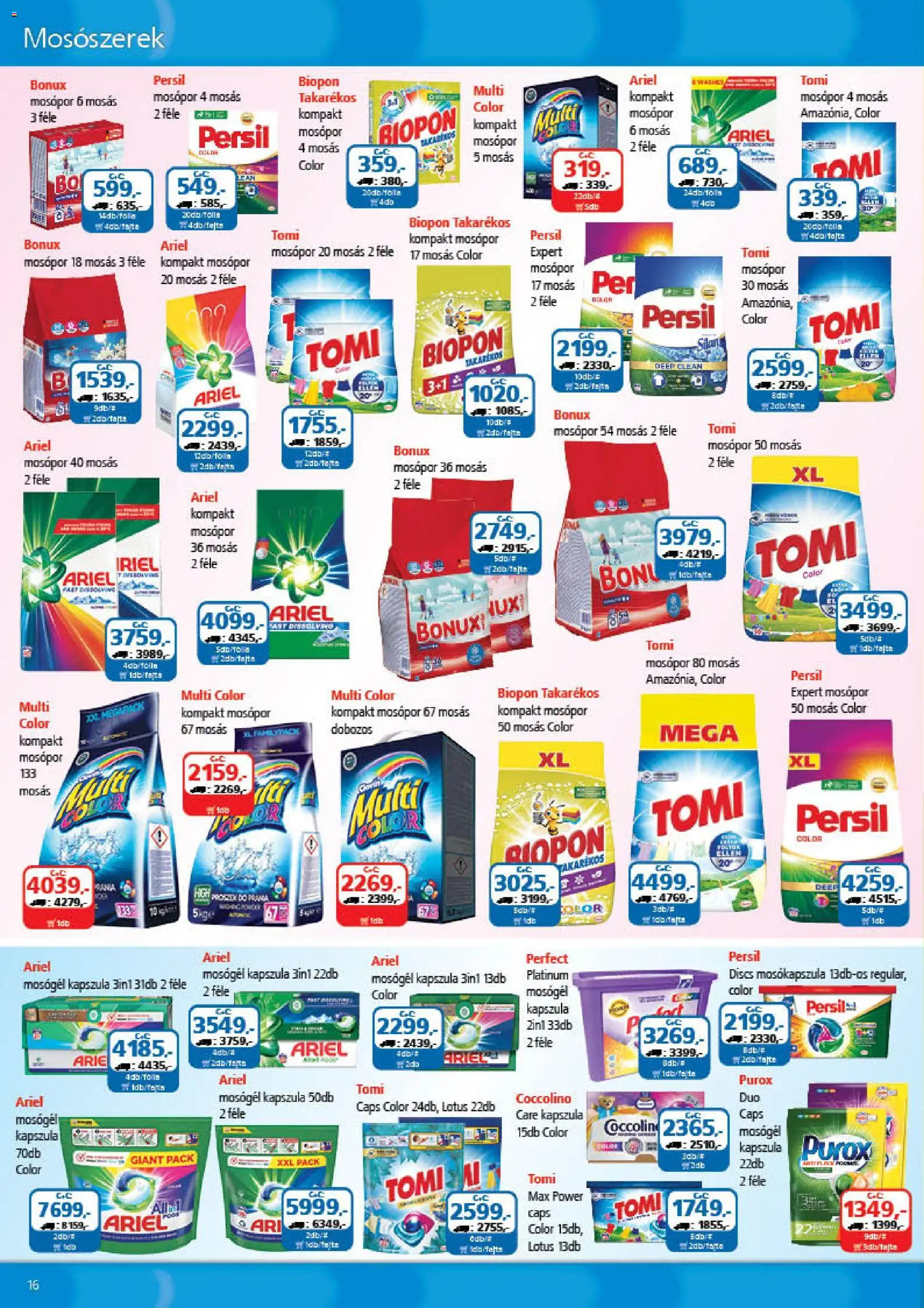 ÁRKLUB akciós ujság - amely érvényes a következő dátumtól: 01.01.2026 | Oldal: 16 | Termékek: Ariel, Coccolino, Mosógél, Mosószerek