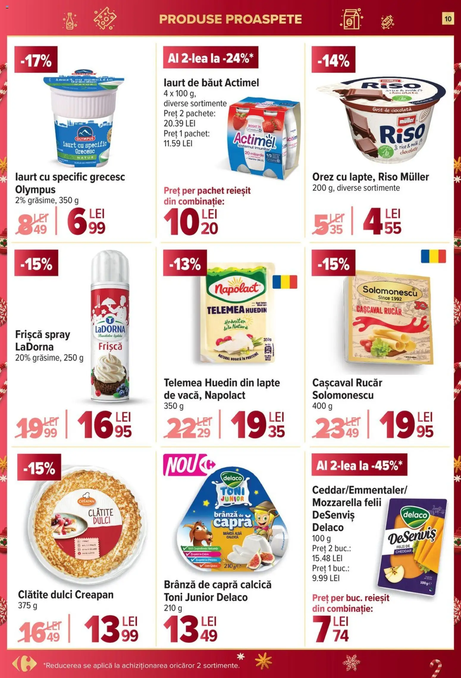 Noul catalog Carrefour – valabil de la 10.12.2025 | Pagină: 10 | Produse: Cașcaval, Clătite, Mozzarella, Lapte