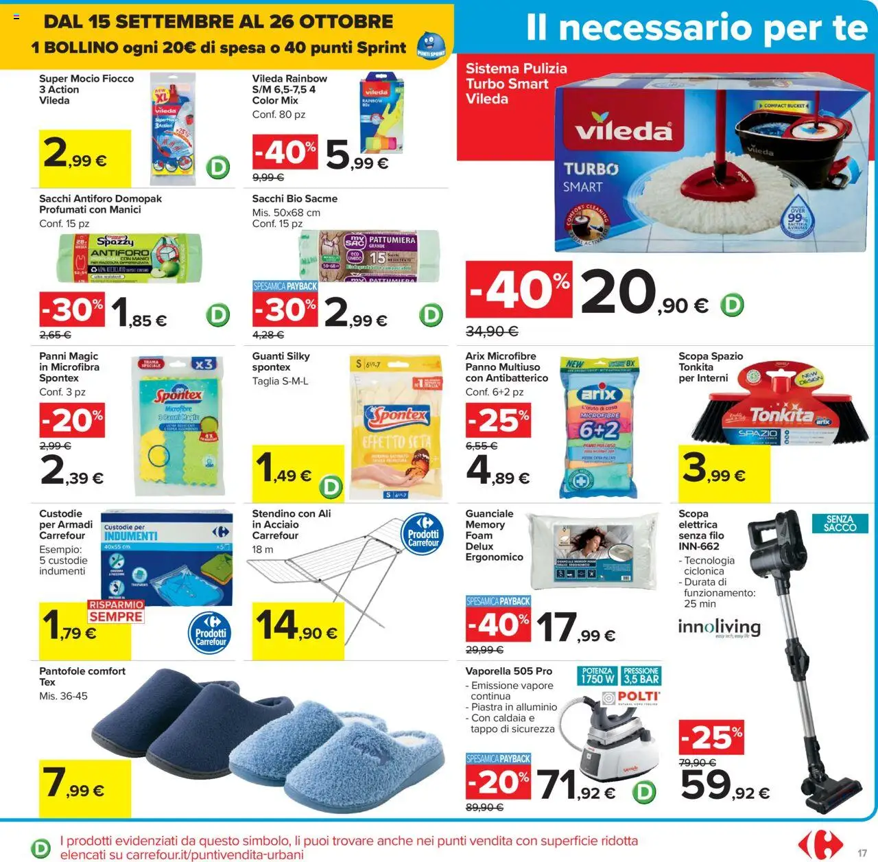 Volantino Carrefour del 15.09.2025 | Pagina: 17 | Prodotti: Tè, Pantofole, Alluminio, Guanciale