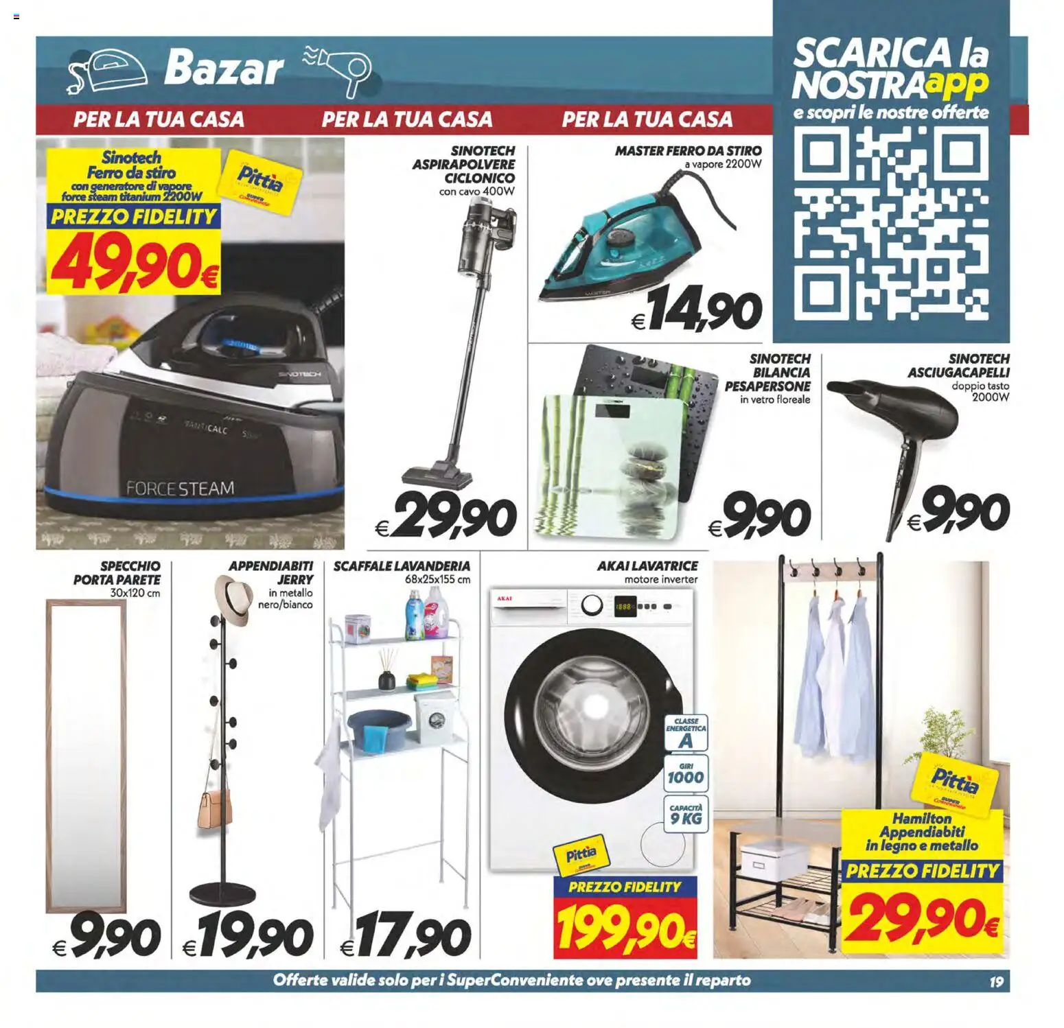 Volantino SuperConveniente del 23.01.2026 | Pagina: 19 | Prodotti: Lavatrice, Ferro da stiro, Asciugacapelli, Specchio