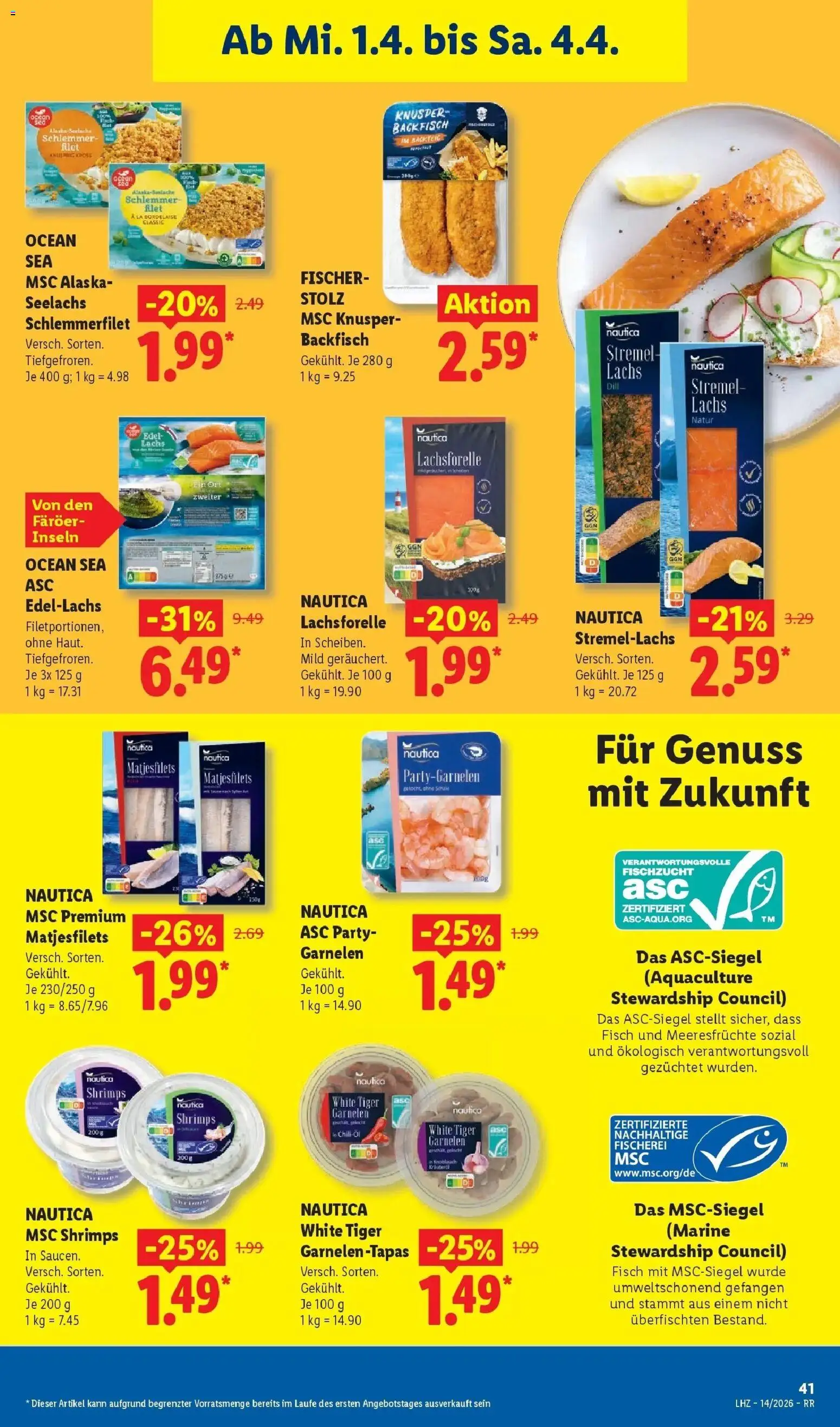 Lidl Prospekt Bergisch Gladbach – gültig ab 30.03.2026 | Seite: 65 | Produkte: Garnelen, Fisch, Lachs, Tiger garnelen