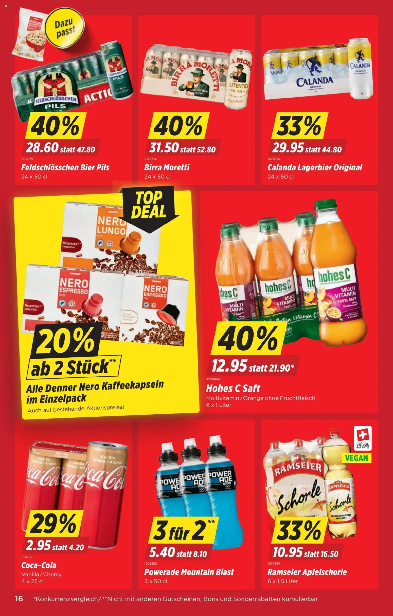 Denner aktionen – gültig ab 12.03.2026 | Seite: 16 | Produkte: Erdnüsse, Saft, Bier, Apple