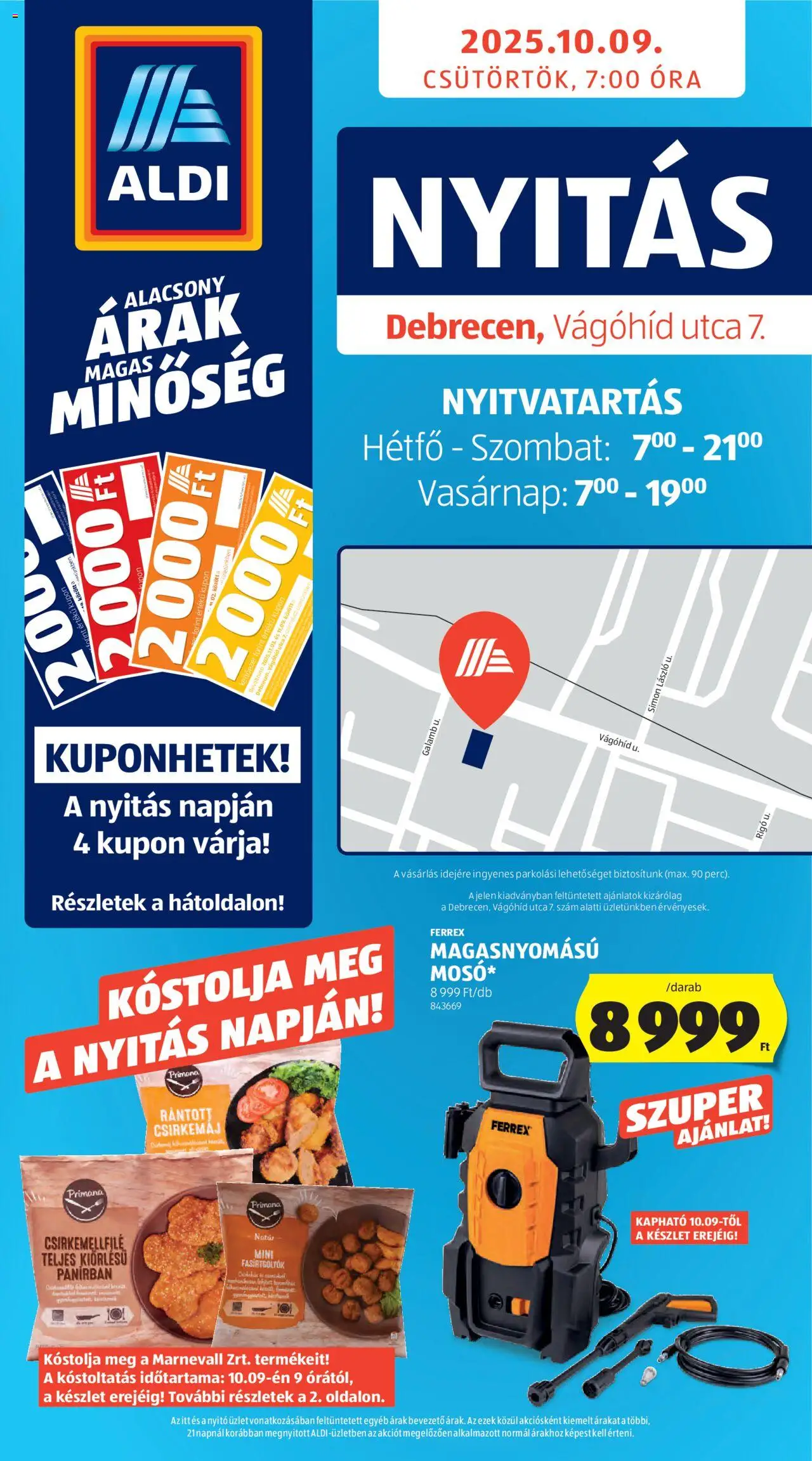 Aldi akciós ujság - amely érvényes a következő dátumtól: 09.10.2025 | Oldal: 1 | Termékek: Csirkemáj, Magasnyomású mosó, Óra