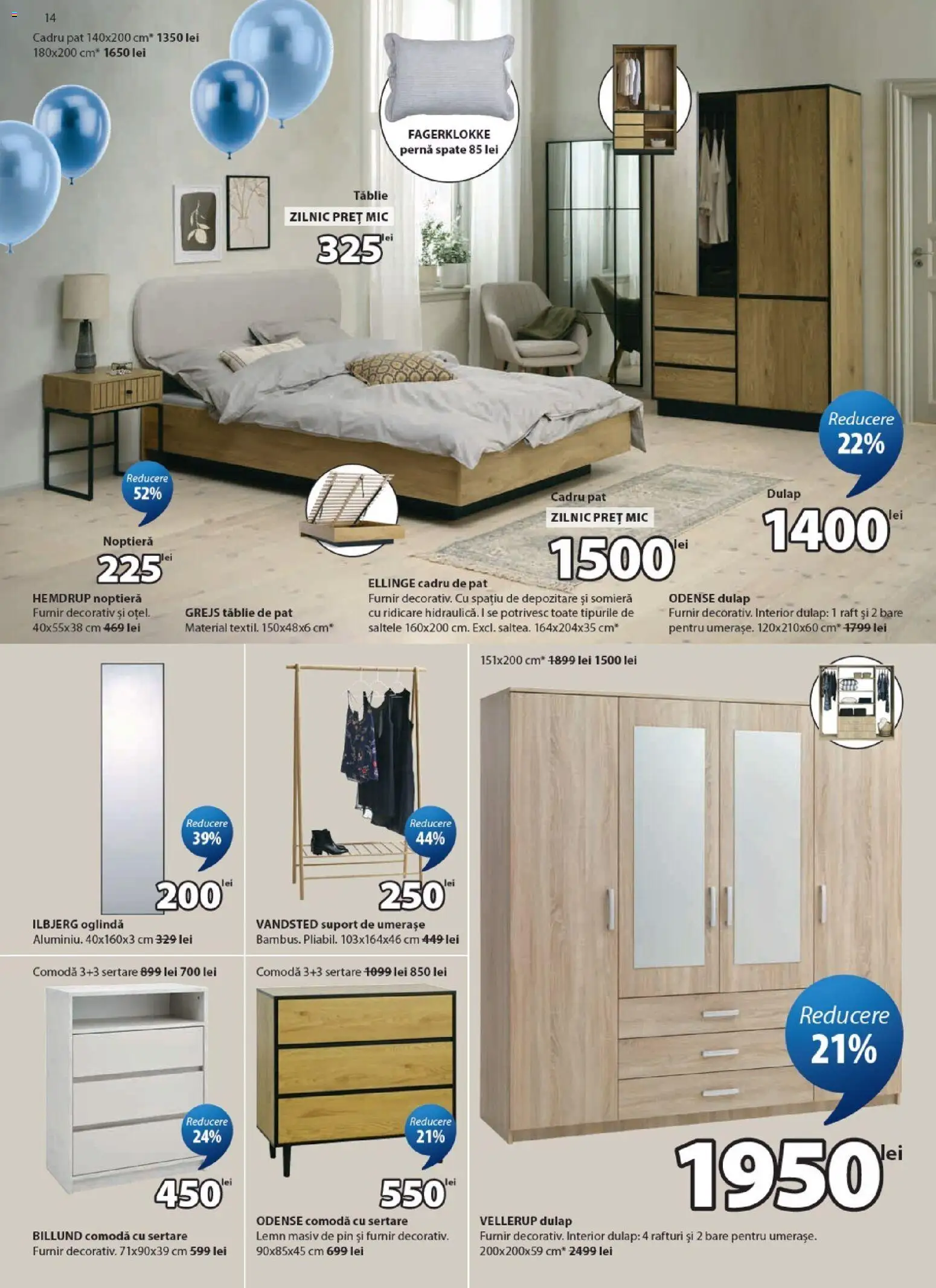 Noul catalog JYSK – valabil de la 25.03.2026 | Pagină: 14 | Produse: Pat, Pernă, Noptieră, Comodă