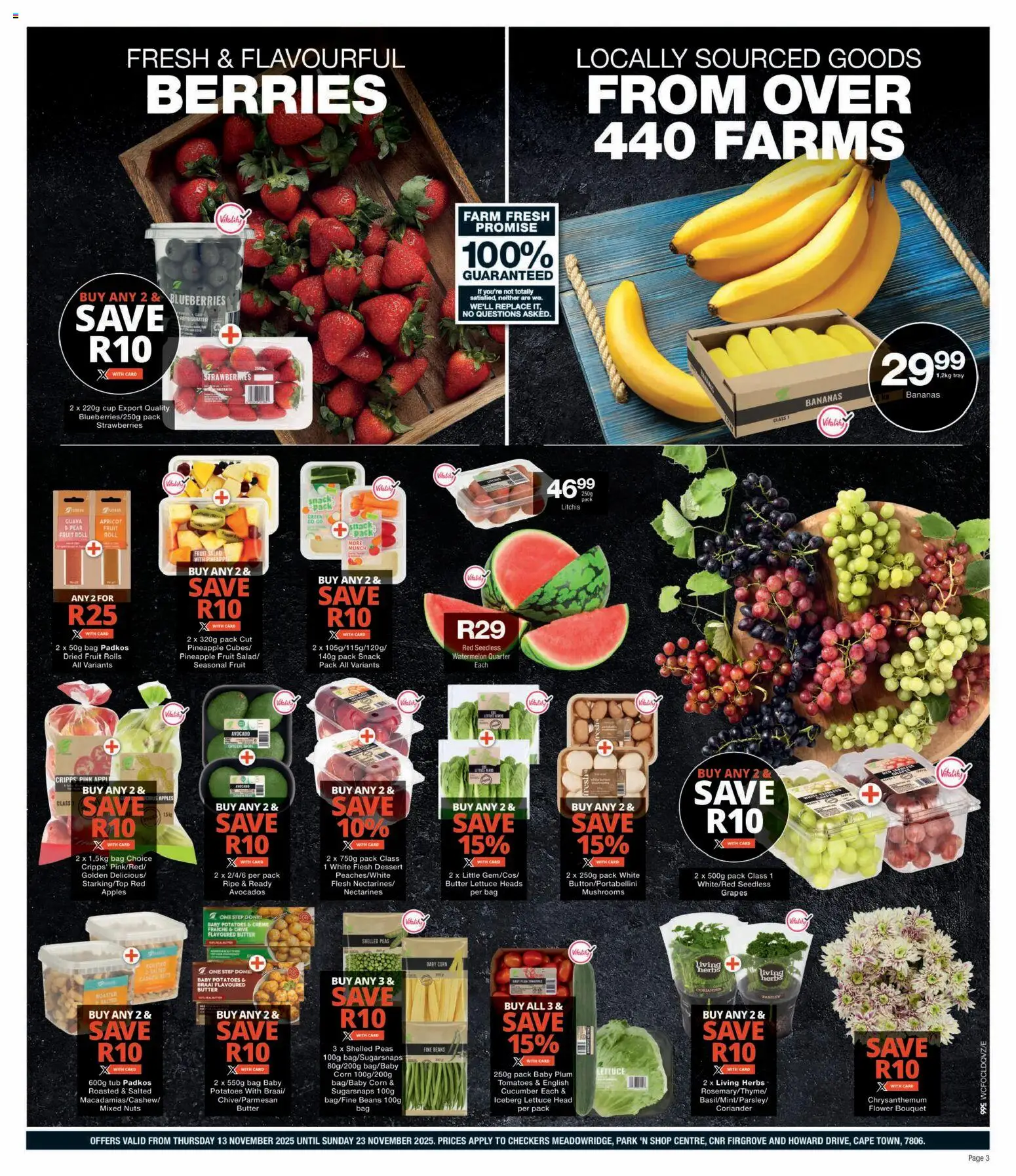 New Checkers catalogue – valid from 13.11.2025 | Page: 3 | Products: Blueberries, Mushrooms, Salad, Grapes