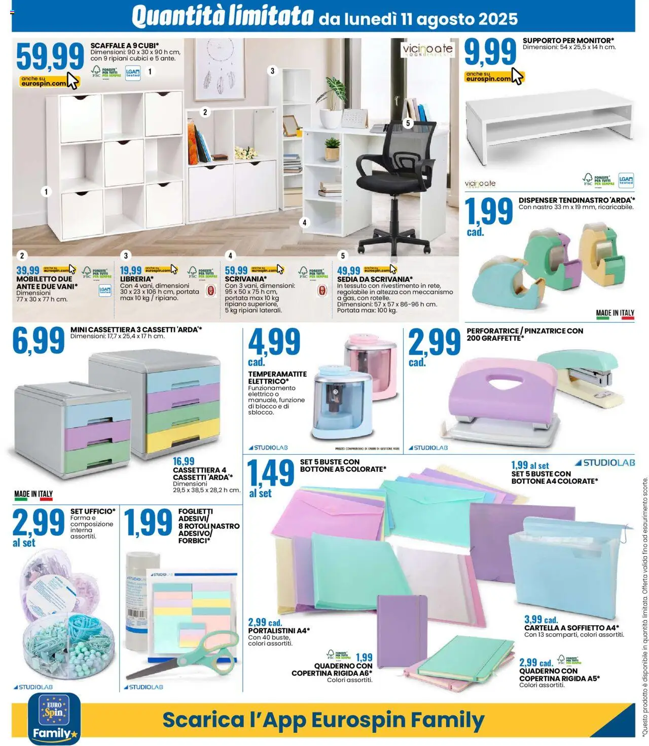 Volantino Eurospin del 11.08.2025 | Pagina: 12 | Prodotti: Scaffale, Pinzatrice, Cassettiera, Sedia
