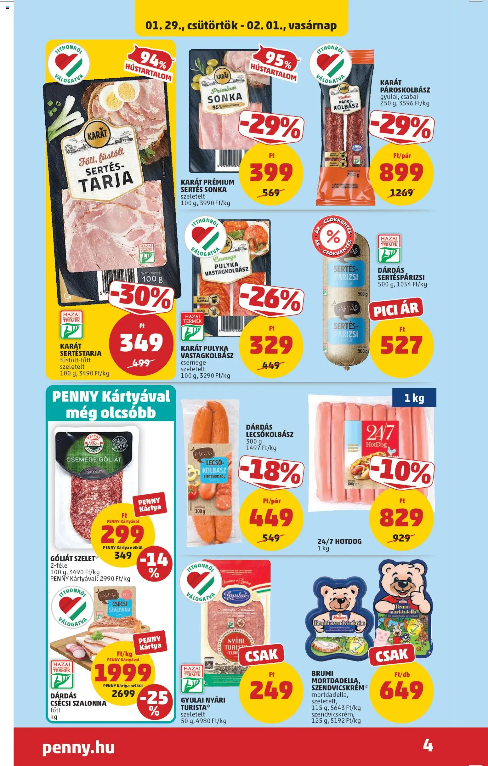 PENNY akciós ujság - amely érvényes a következő dátumtól: 29.01.2026 | Oldal: 6 | Termékek: Sertéstarja, Tarja, Szalonna, Párizsi