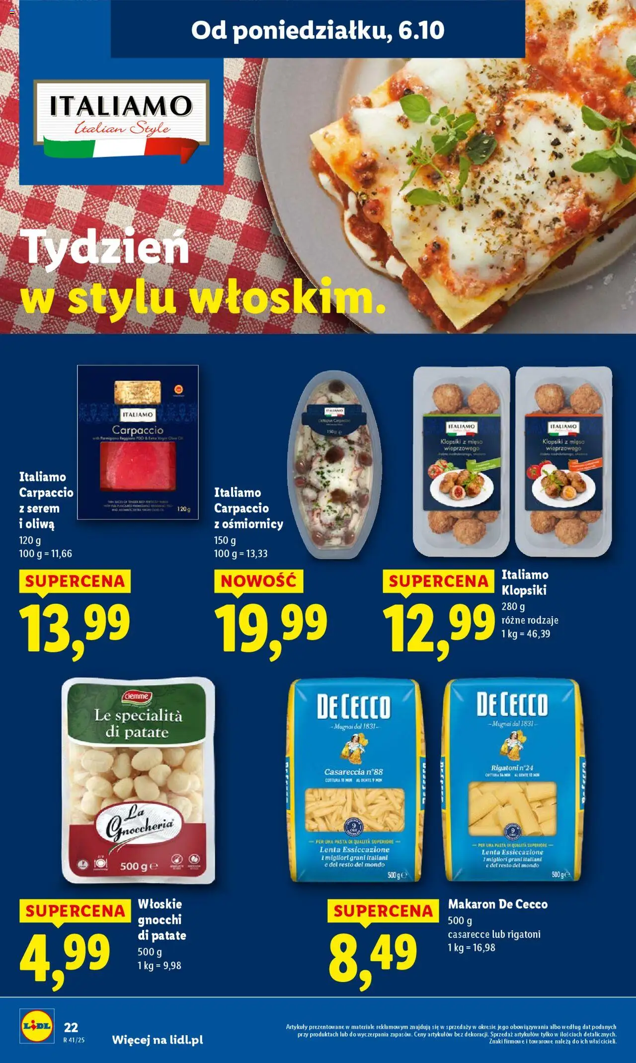 Lidl Gazetka od 06.10.2025 | Strona: 22 | Produkty: Mięso, Klopsiki, Gnocchi, Makaron