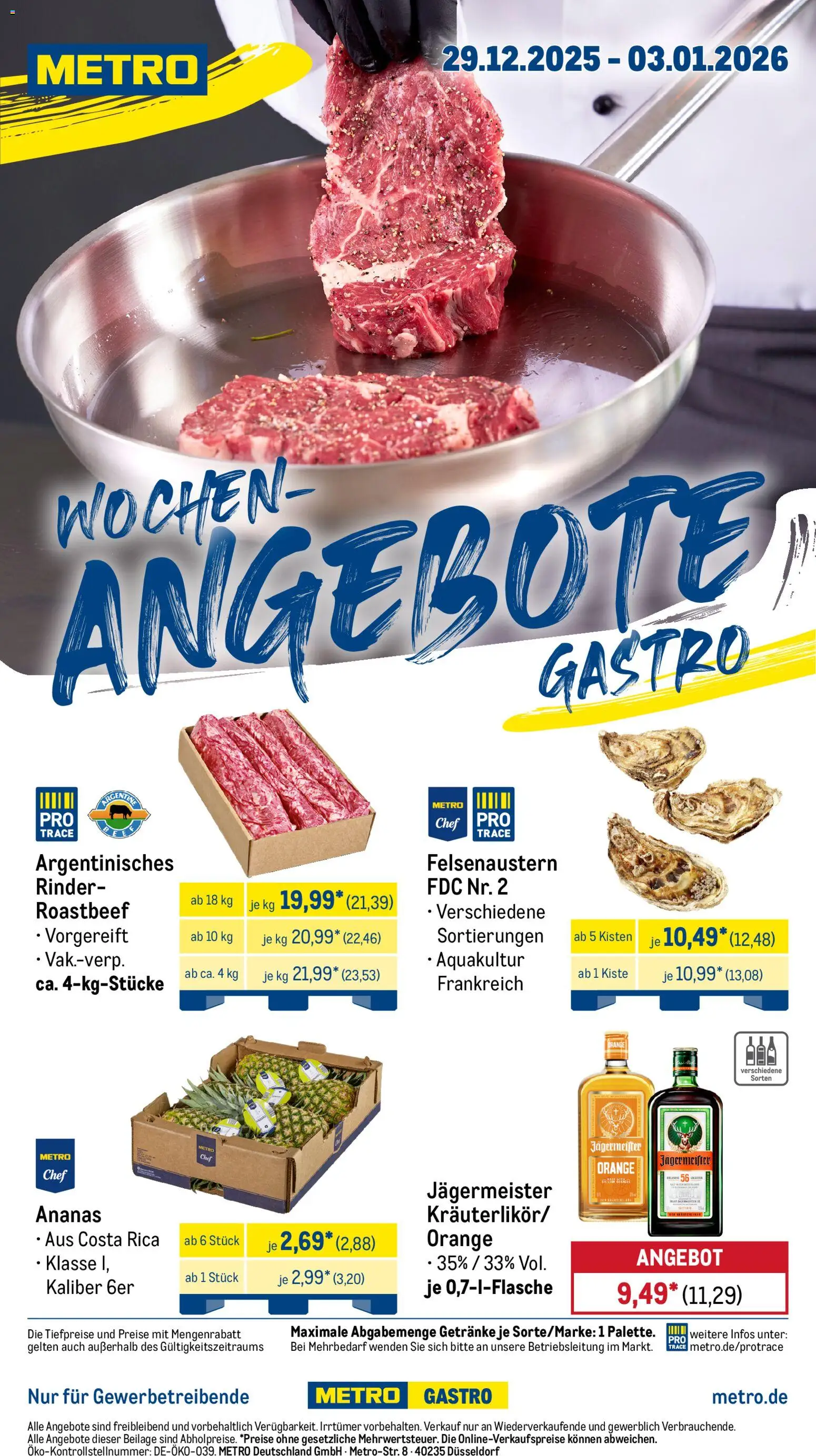 Metro Wochen-Angebote Gastro – gültig ab 29.12.2025 | Seite: 1 | Produkte: Ananas, Roastbeef, Jägermeister