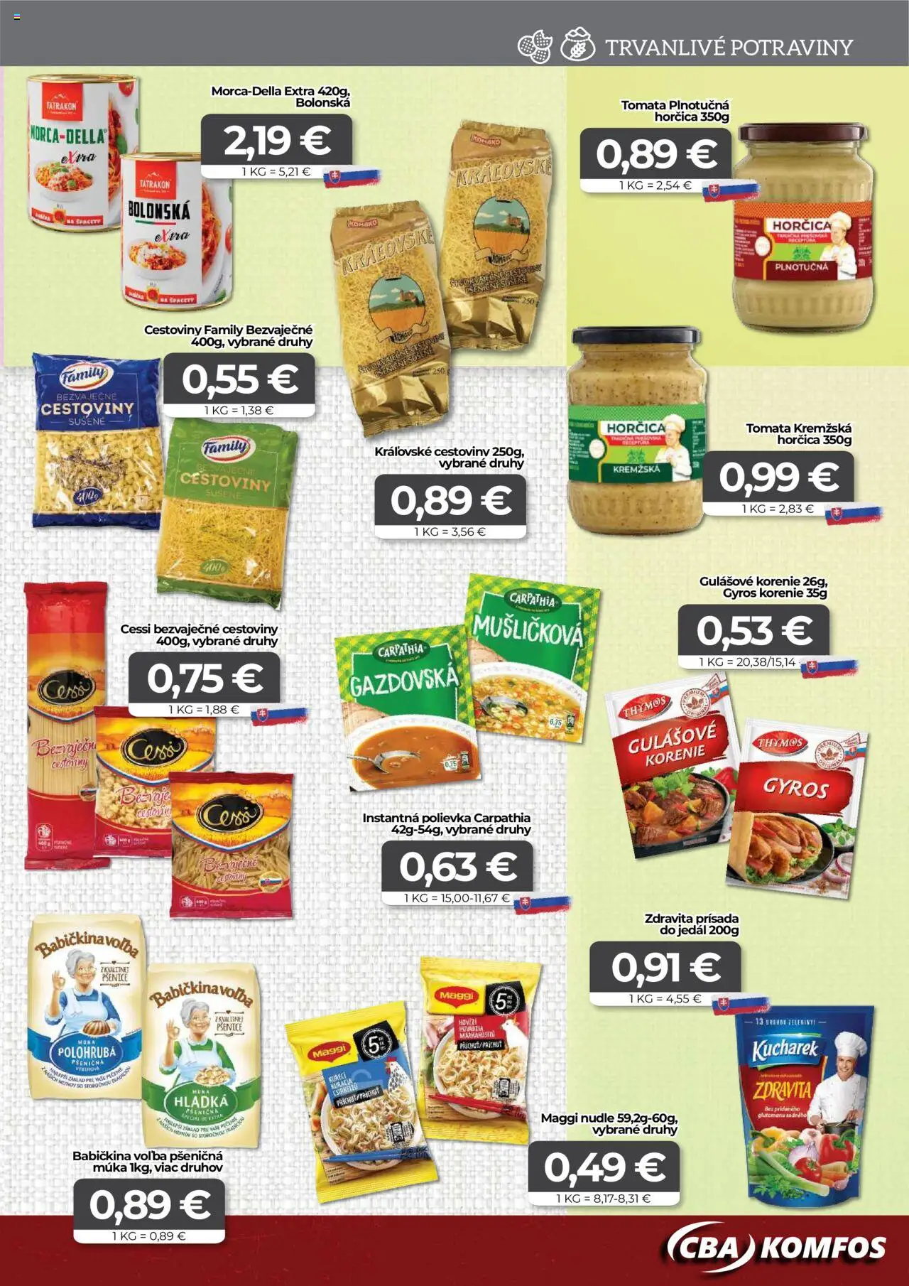 CBA Komfos leták │ platný od 20.06.2025 | Strana: 7 | Produkty: Cestoviny, Pšeničná múka, Múka, Korenie