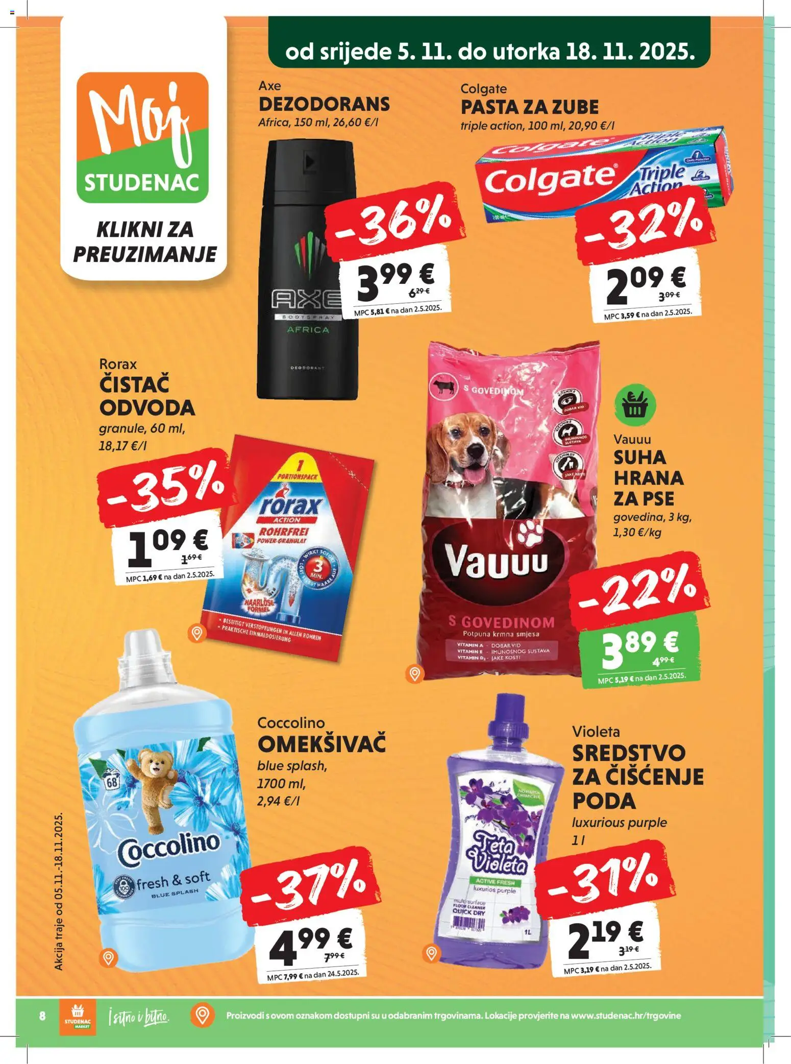 Studenac katalog | vrijedi od 12.11.2025 | Stranica: 8 | Proizvodi: Dezodorans, Pasta, Violeta, Coccolino