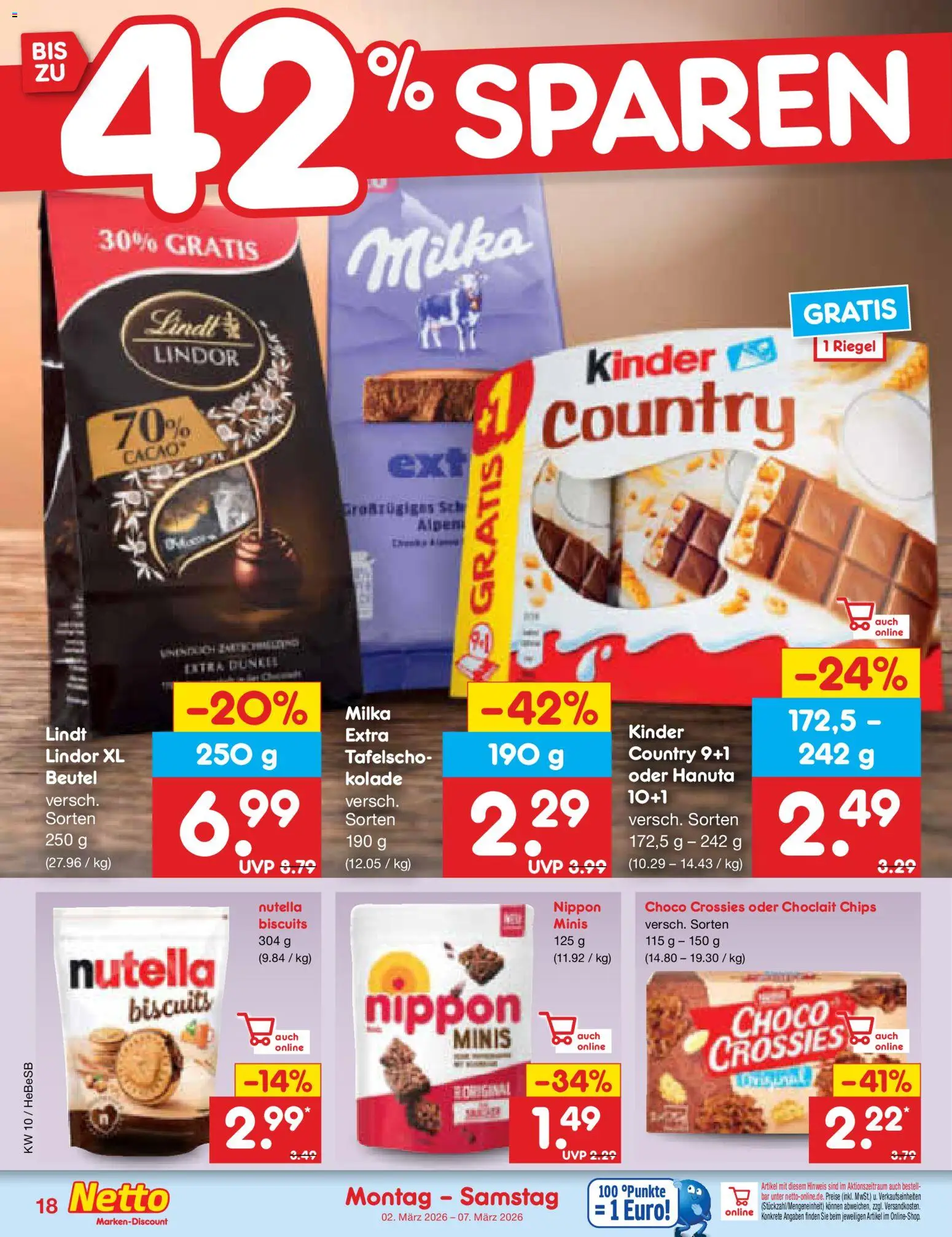 Netto Marken-Discount Prospekt 	 – gültig ab 02.03.2026 | Seite: 18 | Produkte: Milka, Nutella, Lindt, Chips