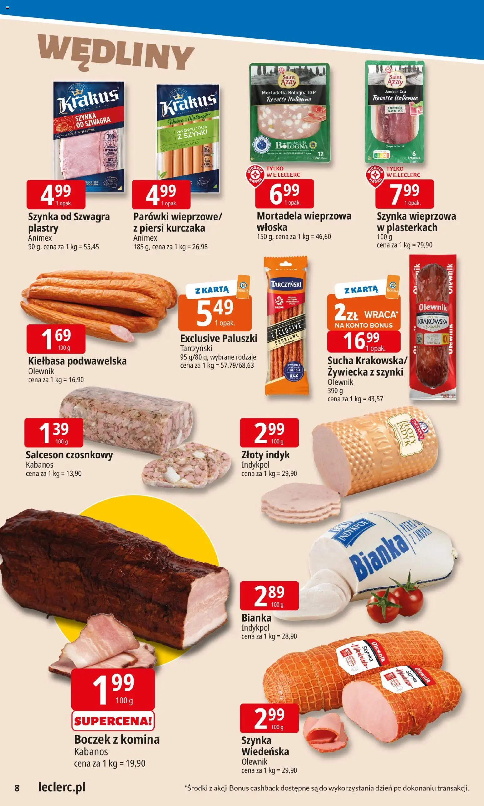 E.Leclerc Gazetka - Tychy od 02.02.2026 | Strona: 8 | Produkty: Kiełbasa, Boczek, Kiełbasa podwawelska, Paluszki
