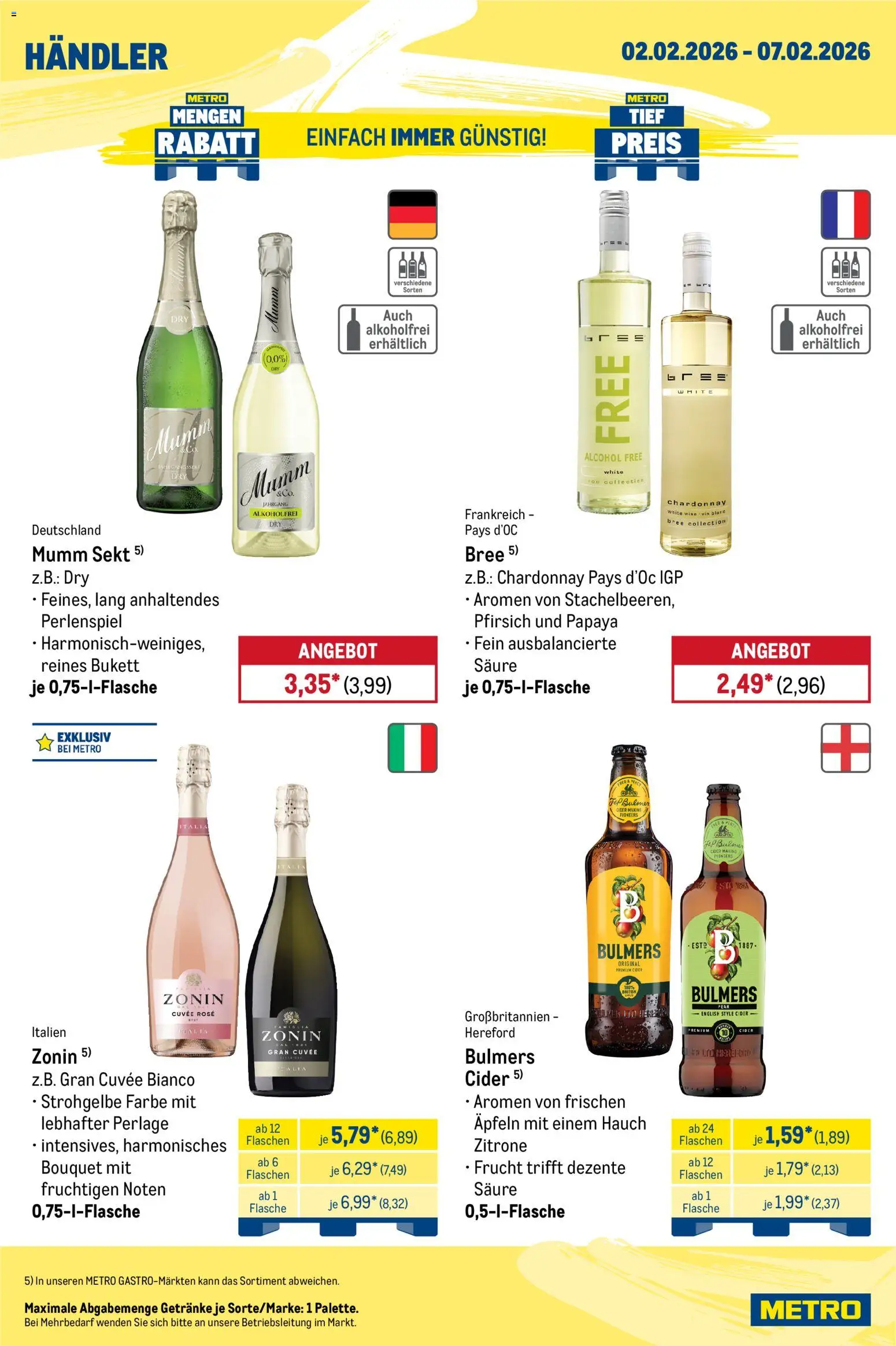 Metro Wochen-Angebote Händler – gültig ab 02.02.2026 | Seite: 7 | Produkte: Mumm sekt, Sekt, Zitrone, Pfirsich