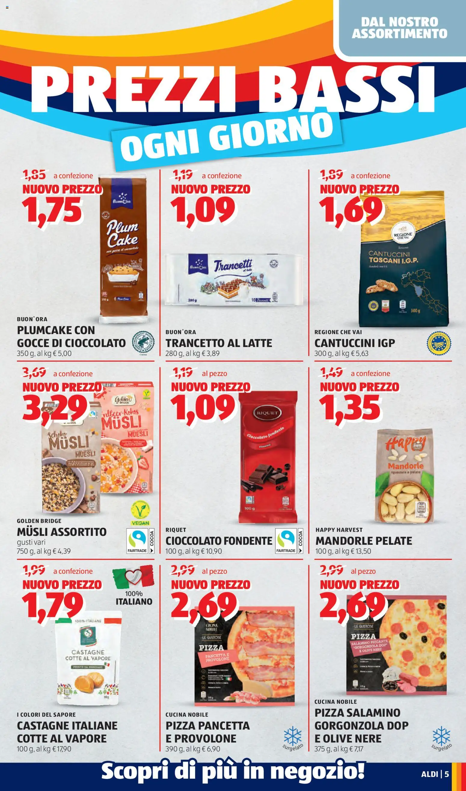 Volantino Aldi del 13.04.2026 | Pagina: 5 | Prodotti: Pizza, Latte, Plumcake, Gorgonzola