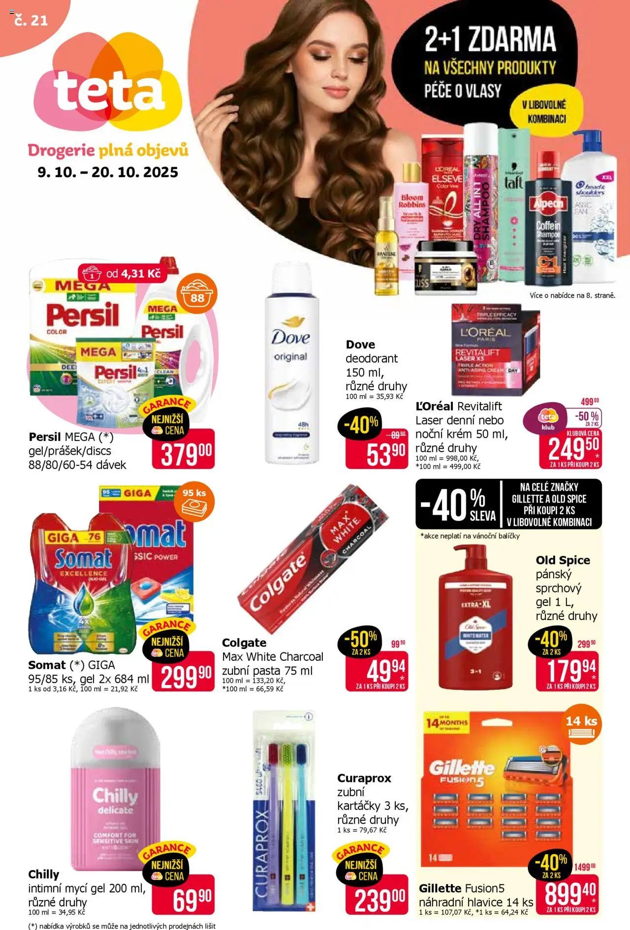 TETA Drogerie leták od 09.10.2025 | Strana: 1 | Produkty: Sprchový gel, Zubní pasta, Krém, Persil