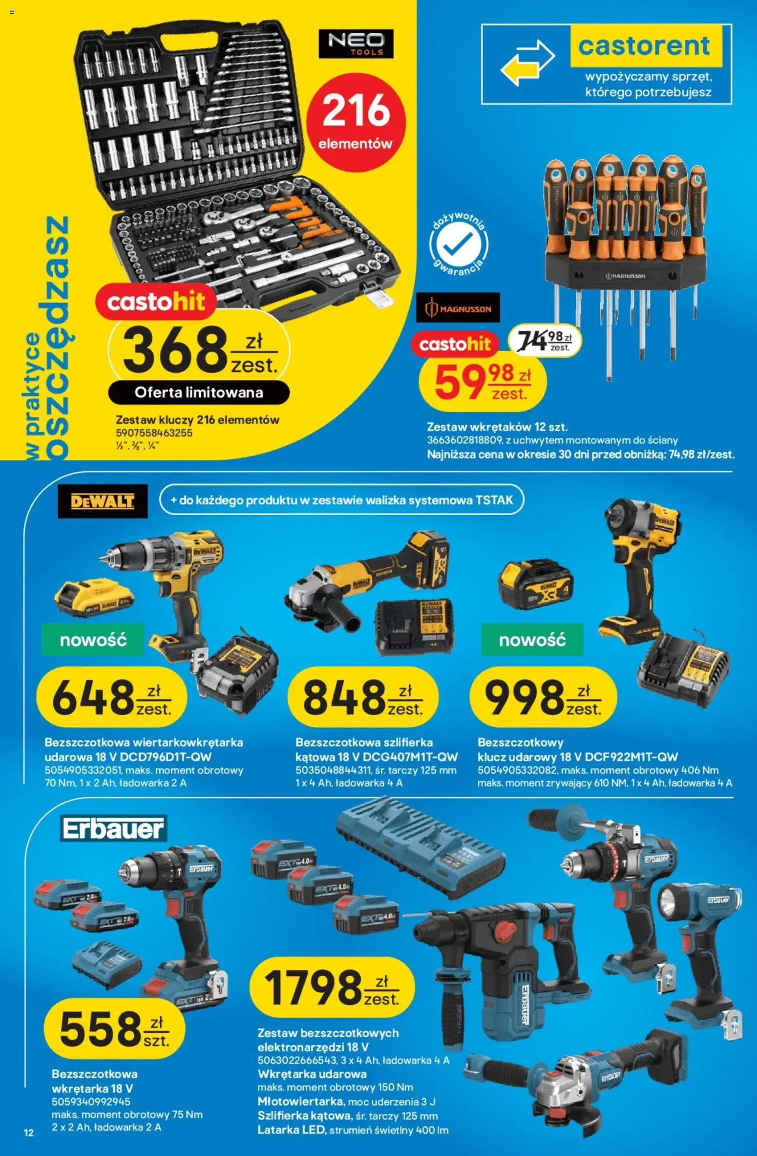 Castorama Gazetka od 05.11.2025 | Strona: 12 | Produkty: Ładowarka, Walizka, Klucz udarowy, Szlifierka