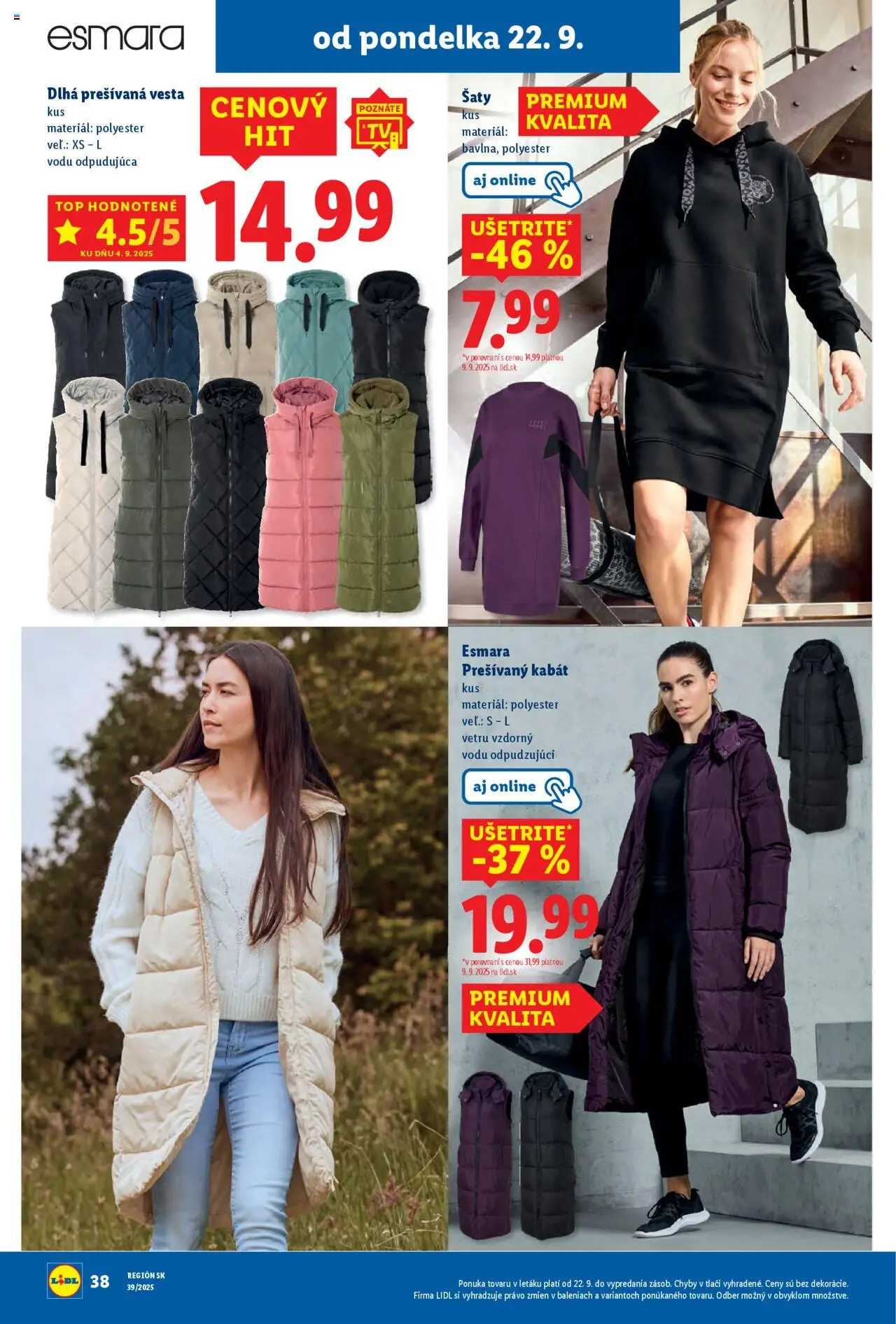 Nové Lidl akcie – leták je platný od 22.09.2025 | Strana: 60 | Produkty: Šaty, Vesta, Kabát